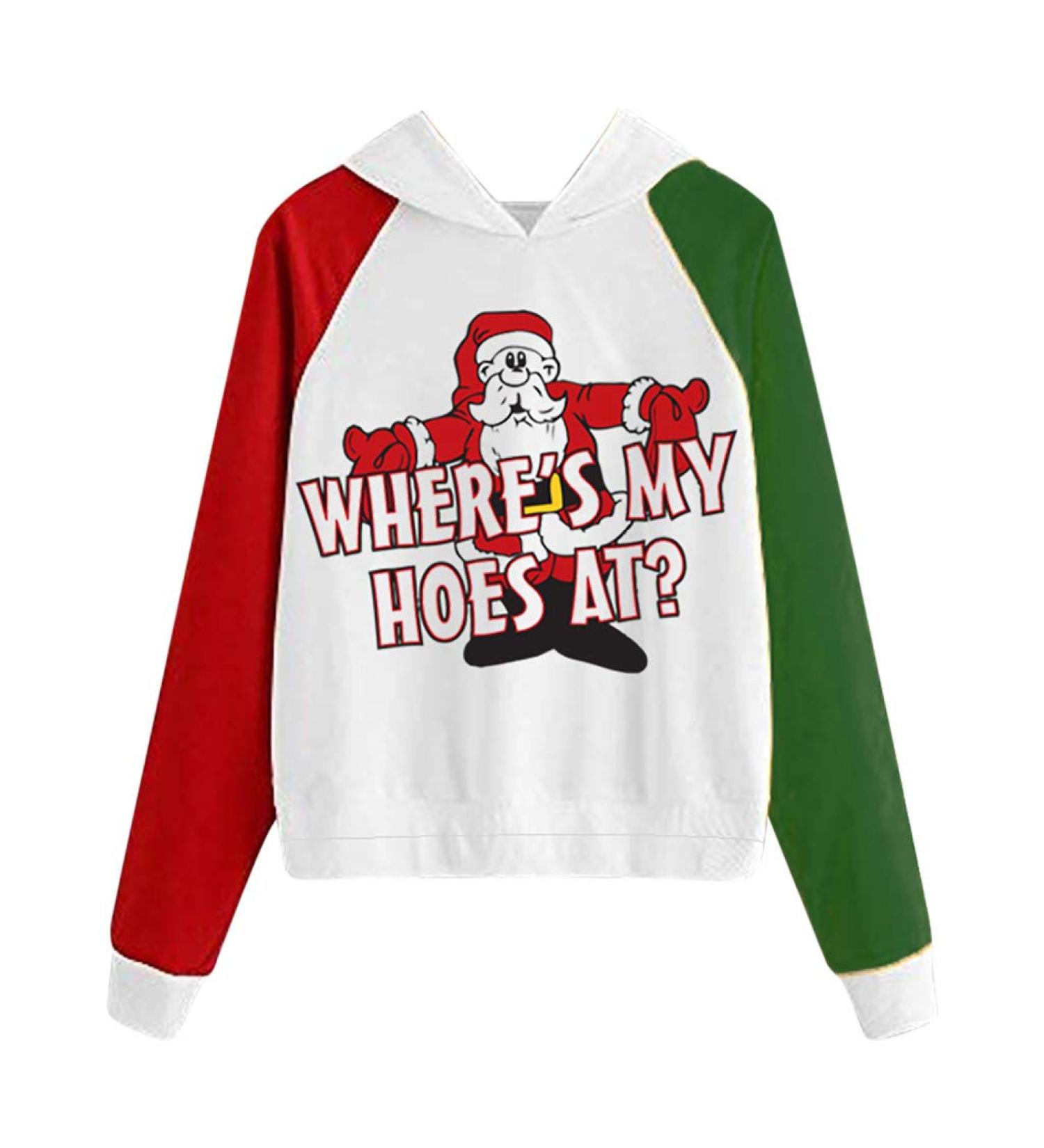 Bigfanshu Woman Code Fashion Christmas Sweater Print Hooded Round Collar Long Sleeves Tops - Buy Online on GoSupps.com