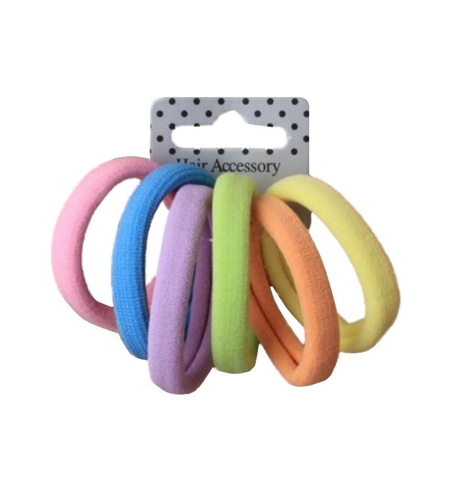 Set of 6 Pastel Coloured Soft Jersey Endless Hair Elastics Bobbles Bands