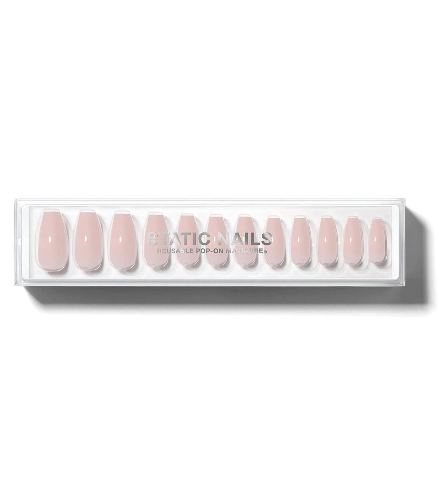 Static Nails Reusable Pop-On Manicure Set - Soft Pink Long Coffin Nails with Glue | Non-Damaging & Fake Acrylic Press On Nails - Buy Online on GoSupps.com