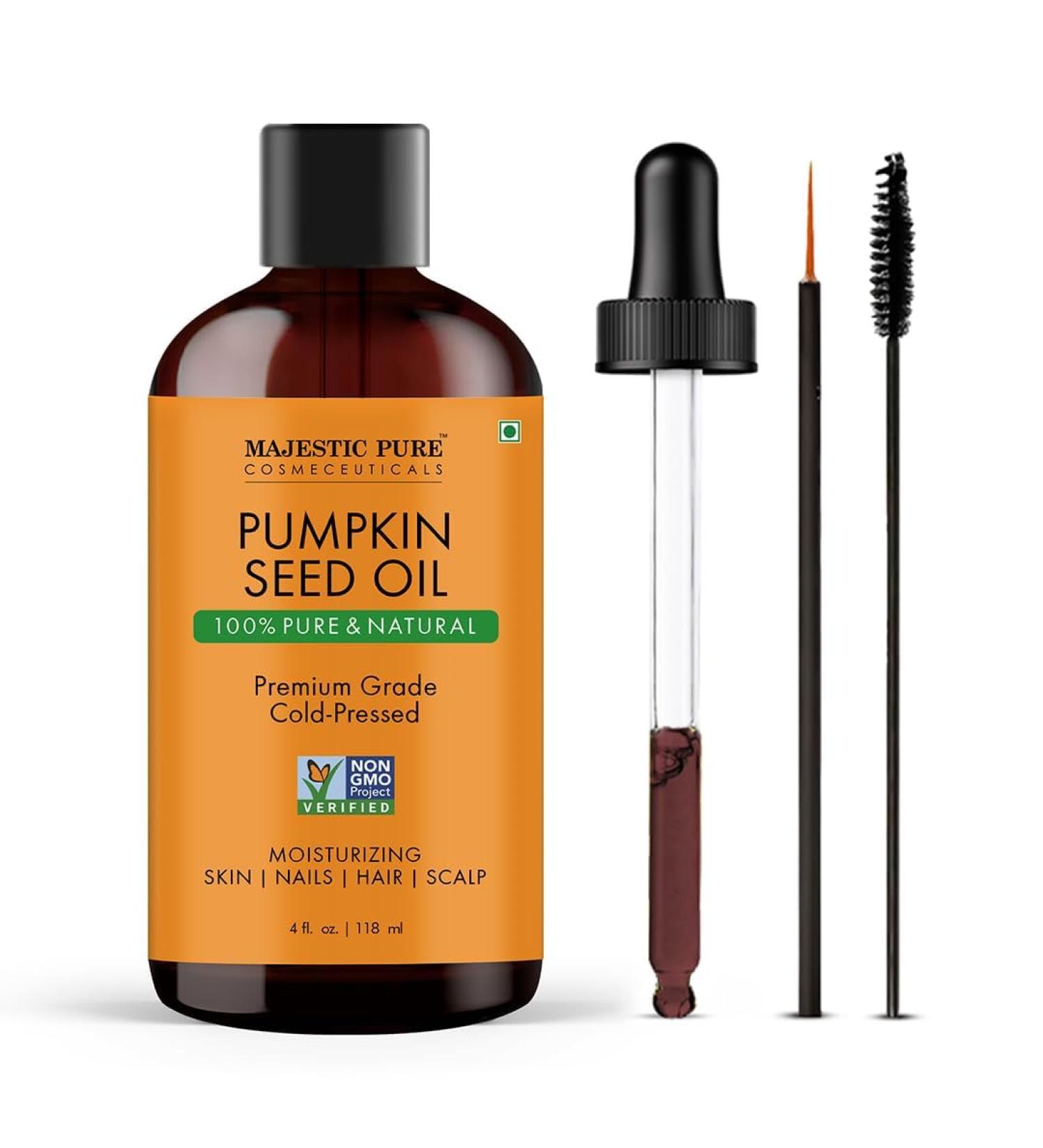 Majestic Pure Pumpkin Seed Oil - 100% Pure & Natural - Premium Grade, Cold Pressed, Hexane Free - Hair, Eyelashes, Eyebrows, Nails - Moisturizing & Nourishing - 4 Fl Oz Pumpkin Seed Oil 4 Fl Oz (Pack of 1) - Buy Online on GoSupps.com