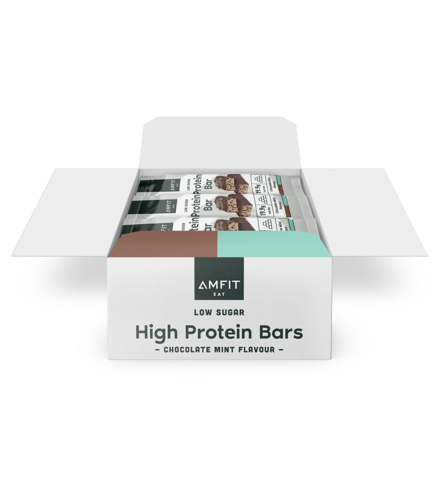 Amfit Nutrition Protein Bar - Low Sugar Chocolate Mint 19.8g Protein | 12-Pack | International Shipping Available - Buy Online on GoSupps.com