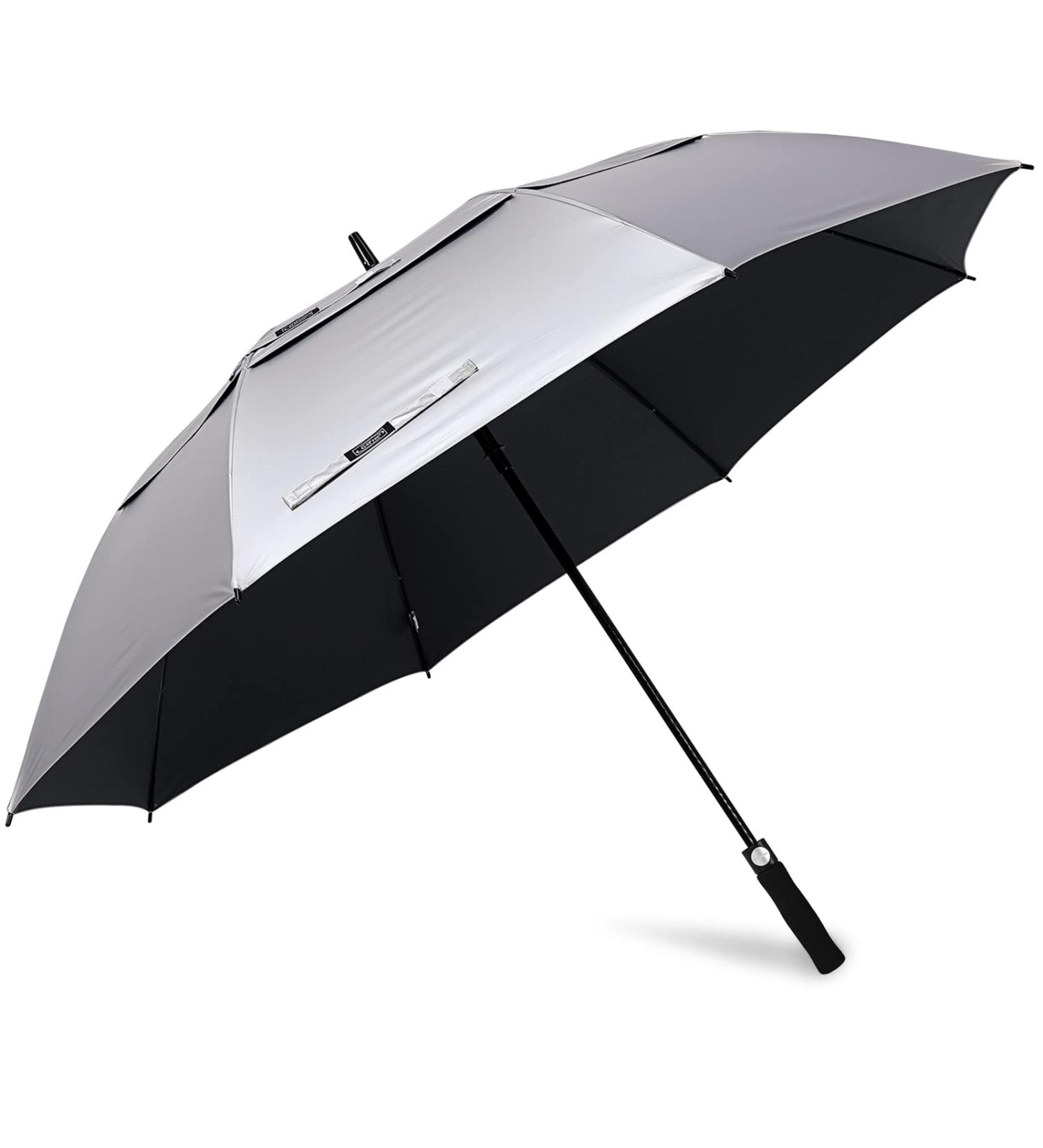 G4Free 68 Inch UV Protection Golf Umbrella - Auto Open Vented Double Canopy, Windproof Sun & Rain Umbrella - Silver/Black - Buy Online on GoSupps.com
