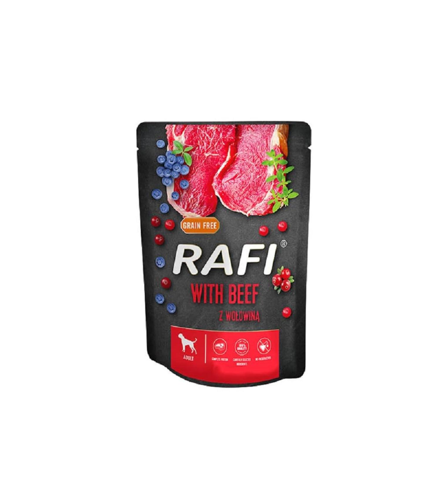 Rafi Wet dog food in a 300 g beef pouch | Wet food for adults | Complete proteins with high digestibility | Food for a shiny coat | Without - Buy Online on GoSupps.com