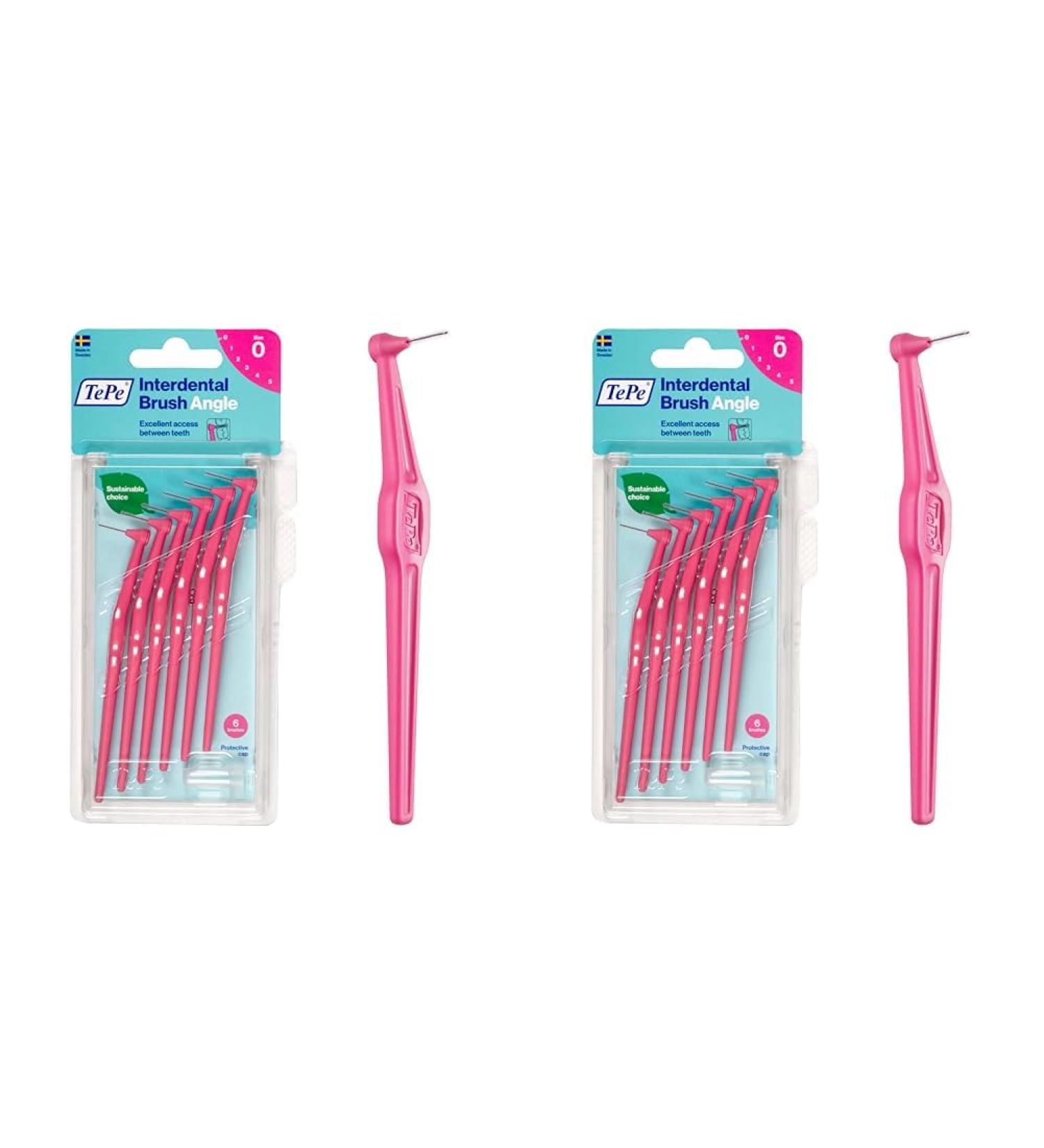 TePe Angle Interdental Brushes - Pink 0.4mm (2-Pack 6 Pieces) | Optimal Oral Care for Healthy Teeth - Buy Online on GoSupps.com