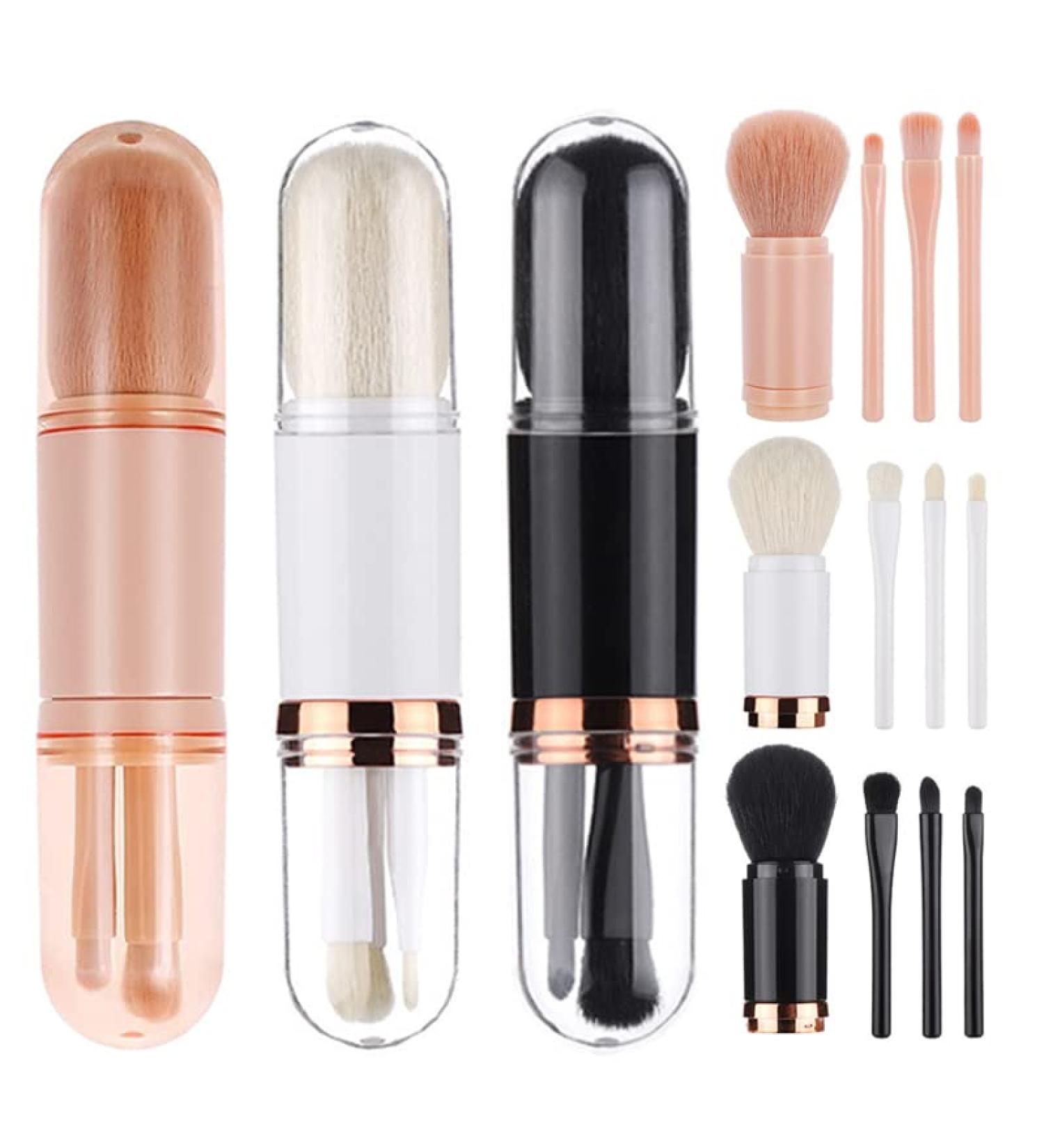 3 Sets Retractable Makeup Brushes - Betterjonny 4 in 1 Portable Travel Lip & Eye Makeup Brush Set (Pink Black White) - Perfect for On-the-Go Glam - Buy Online on GoSupps.com