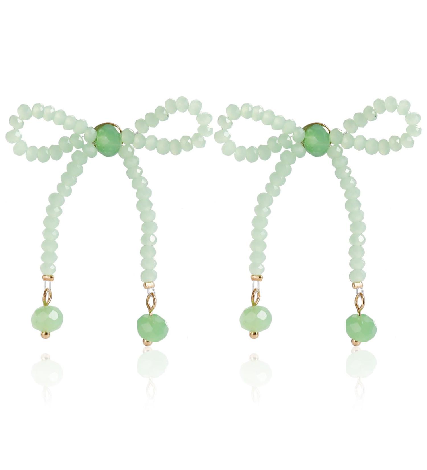 ROYALEAD Handmade Crystal Beads Bowknot Earrings Vintage Butterfly Bow Dangle Earrings Ear Studs for Women Girls Party Jewelry Green - Buy Online on GoSupps.com