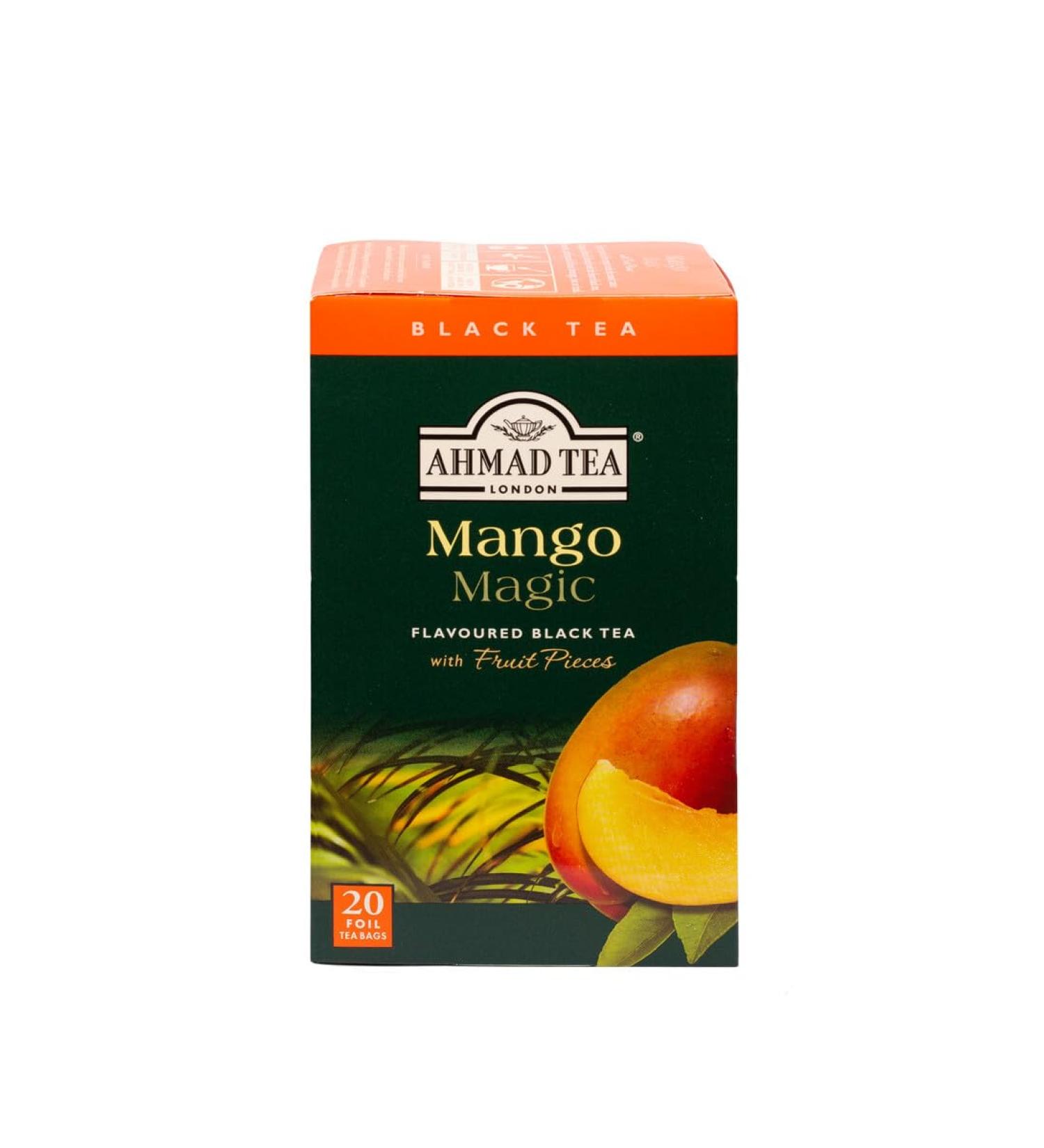 Ahmad Tea Mango Magic - Black Tea with Real Mango Pieces - 20 Individually Packaged Aroma-Sealed Tea Bags - Premium Quality Fruit Tea - Buy Online on GoSupps.com