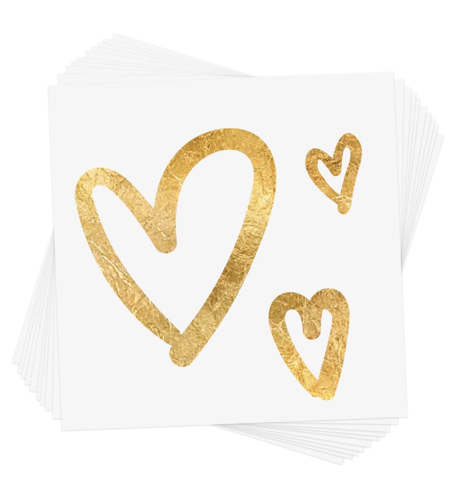 Classic Hearts Set of 10 Premium Metallic Gold Foil Temporary Flash Tattoos - Ideal for Wedding, Bridal Shower, Bachelorette Party Favors and Supplies - Buy Online on GoSupps.com