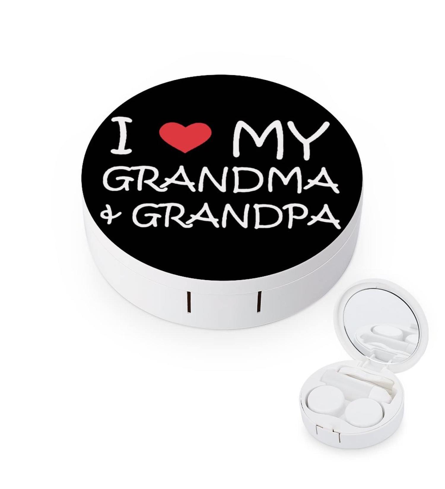 I Love My Grandpa And Grandma Round Case For Contact Lens Kit Storage Box with Mirror Printed - Buy Online on GoSupps.com