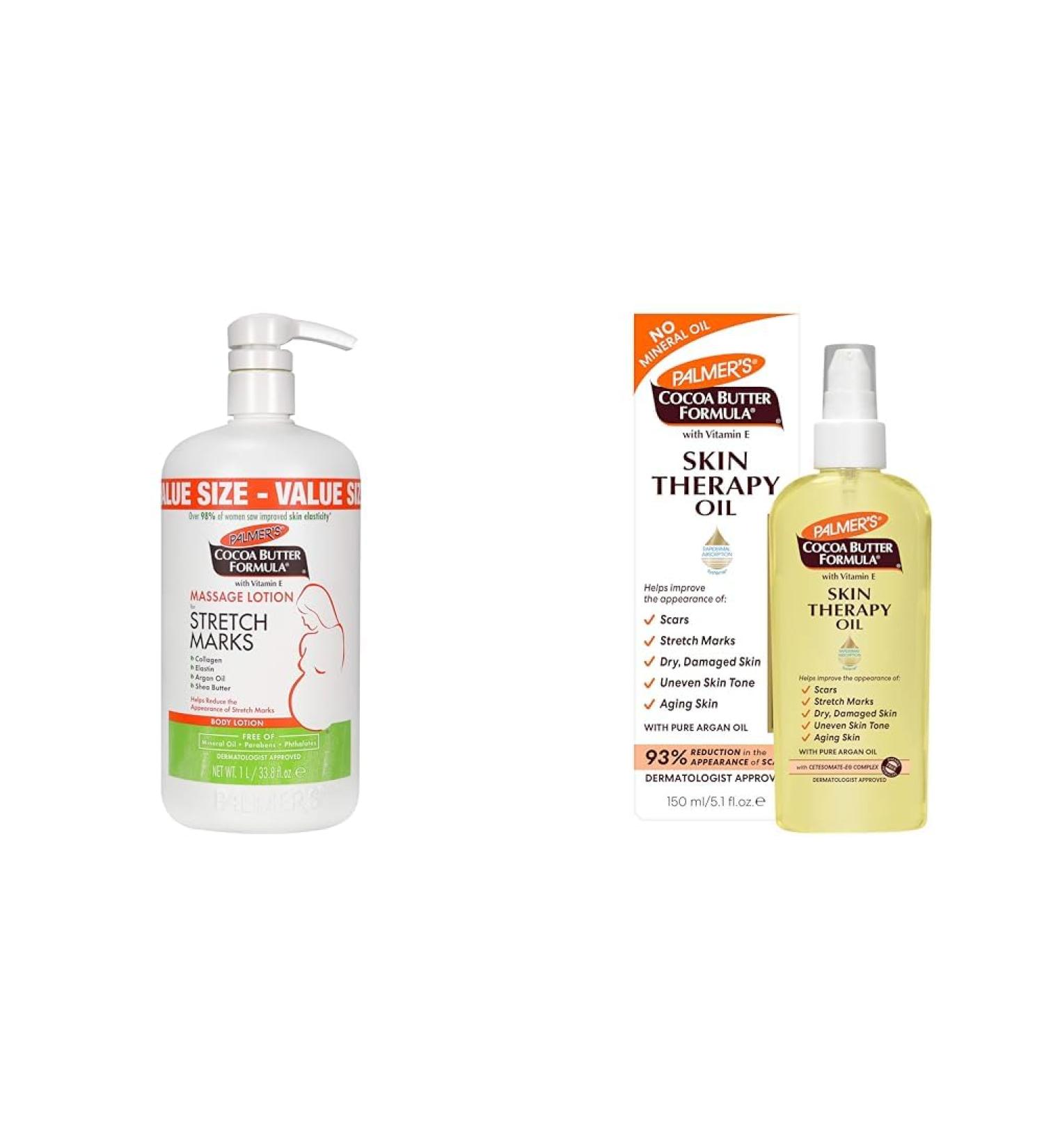 Palmer's Cocoa Butter Formula Massage Lotion For Stretch Marks Pregnancy Skin Care & Cocoa Butter Formula Skin Therapy Moisturizing Body Oil with Vitamin E 5.1 Ounces - Buy Online on GoSupps.com