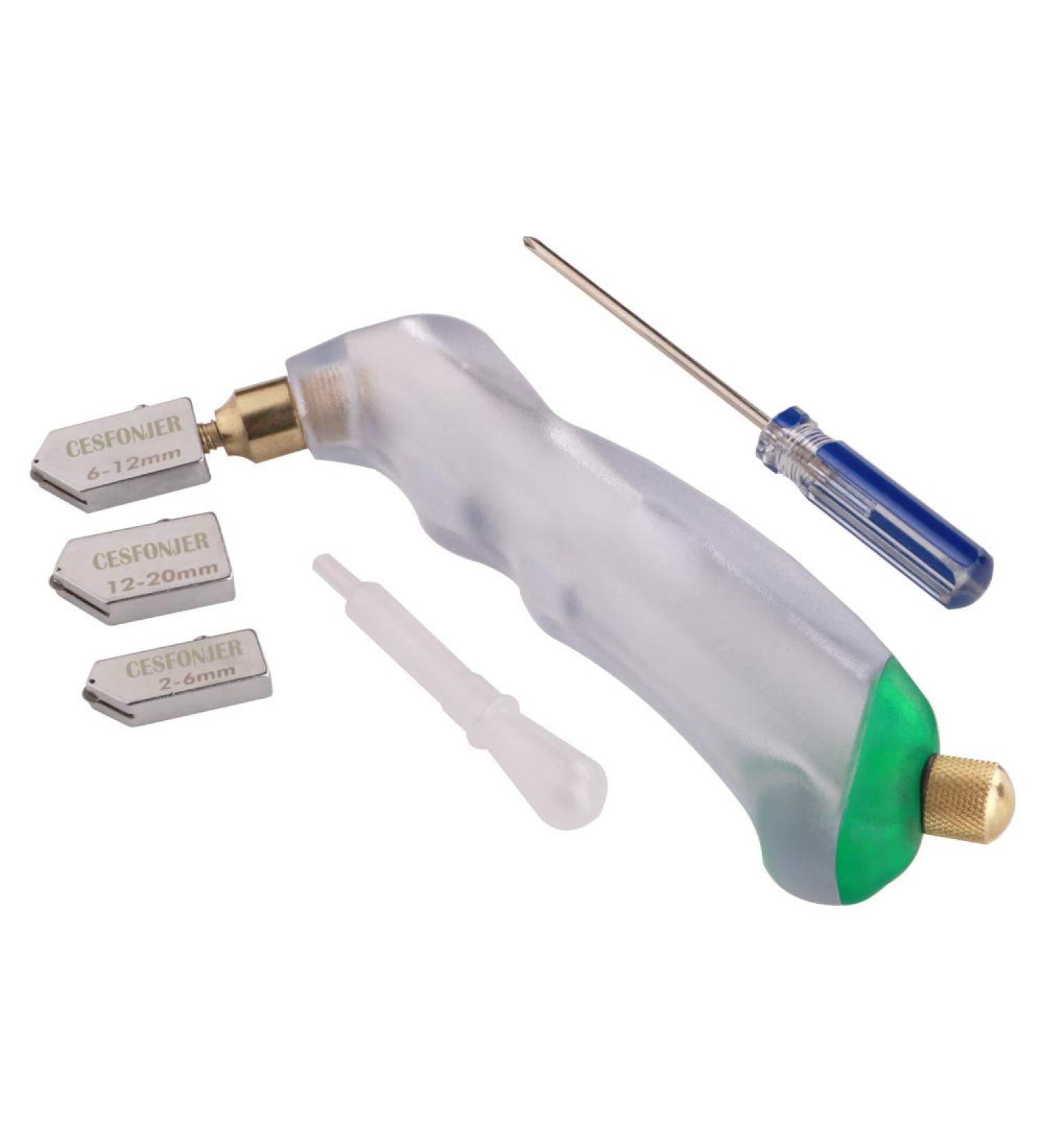 CESFONJER Professional Heavy Duty Pistol Grip Oil Feed Glass Cutter with Extra Replaceable Head and Oil Reservoir- 2mm-6mm / 6mm-12mm / 12mm-20mm. - Buy Online on GoSupps.com