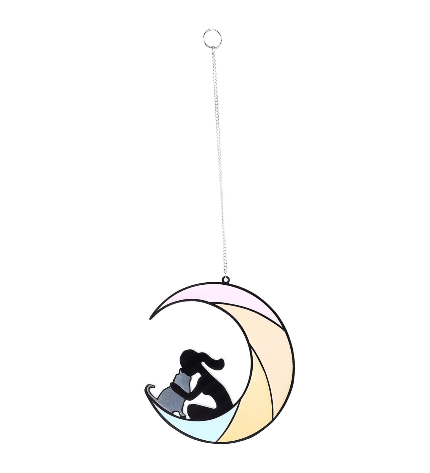 Abaodam Moon Dog Pendant Window Decor Tree Pendant Cat Moon Ornament for Home Office Angel Cat Household As Shown 2 15.5x13cm - Buy Online on GoSupps.com