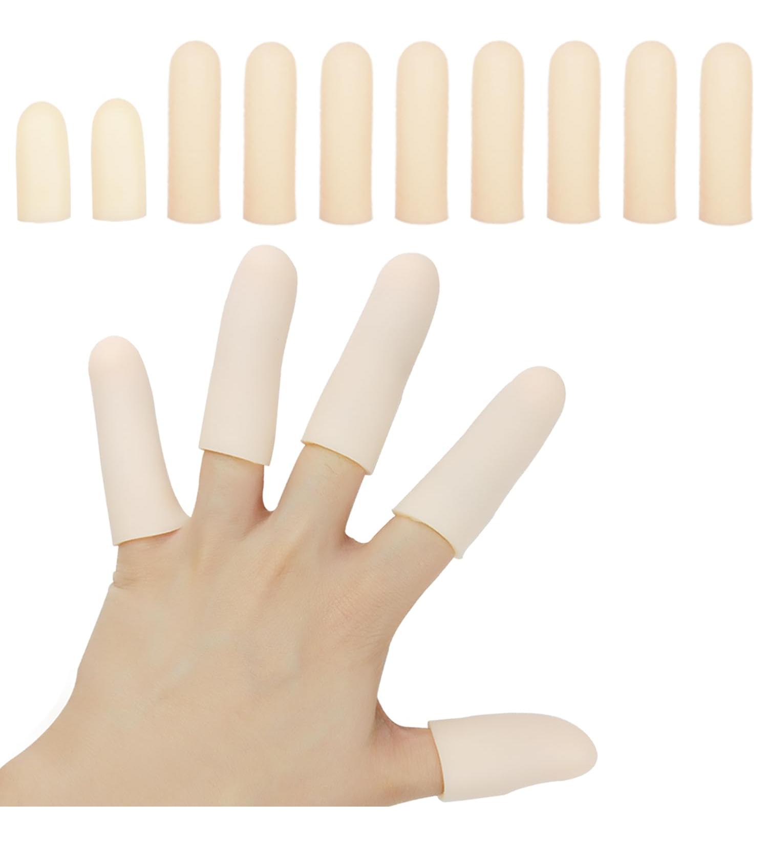 Gel Finger Cots Finger Protector Support & Gloves Kit - Trigger Finger Relief | Hand Eczema & Arthritis Relief- Nude 2 Short + 8 Long - Buy Online on GoSupps.com