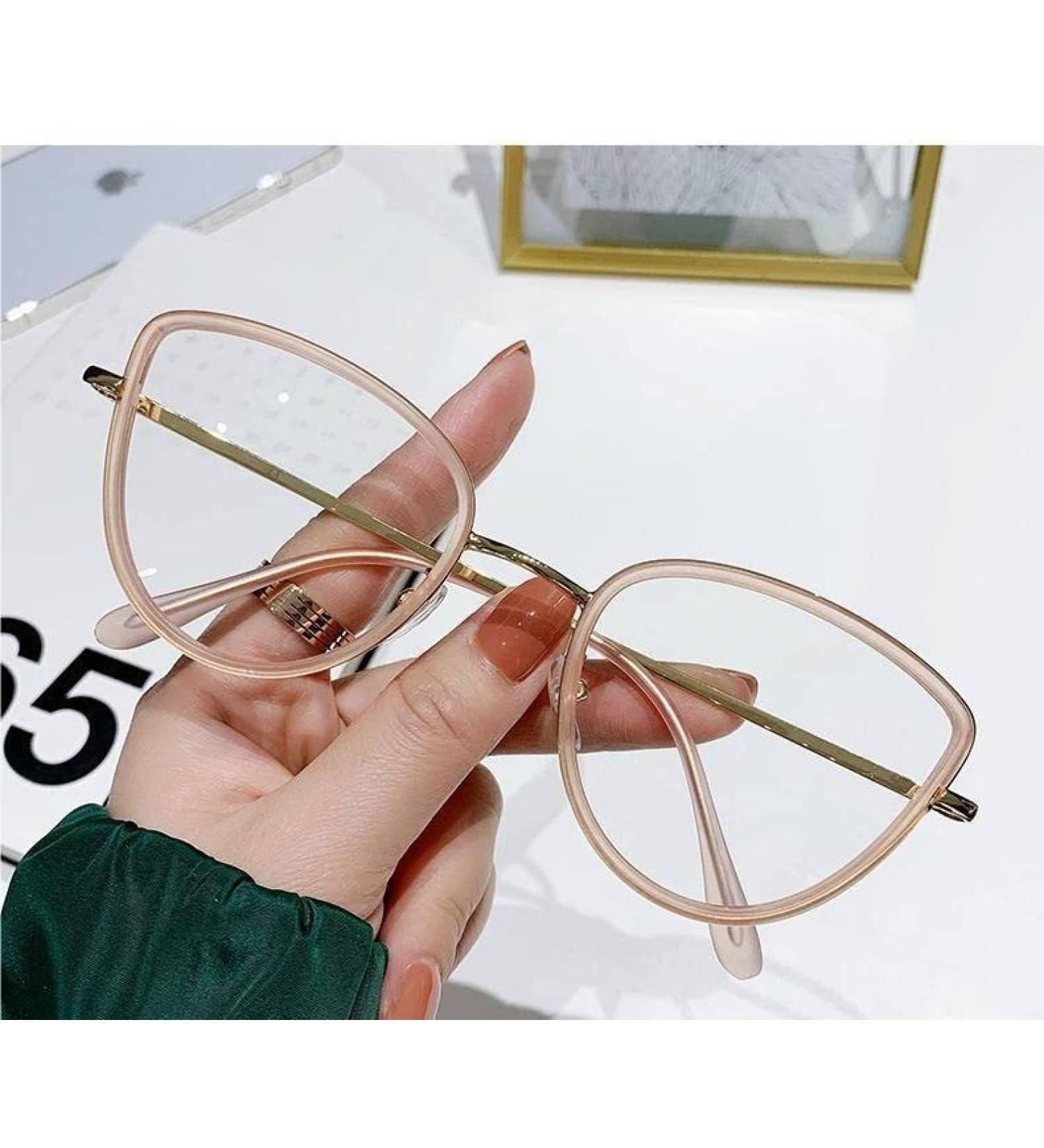 Large Cat-Eye Reading Glasses - Fashionable Blue Light Blocking +0.00 Pink-Golden - Stylish Computer Readers for Eye Fatigue Relief - Buy Online on GoSupps.com