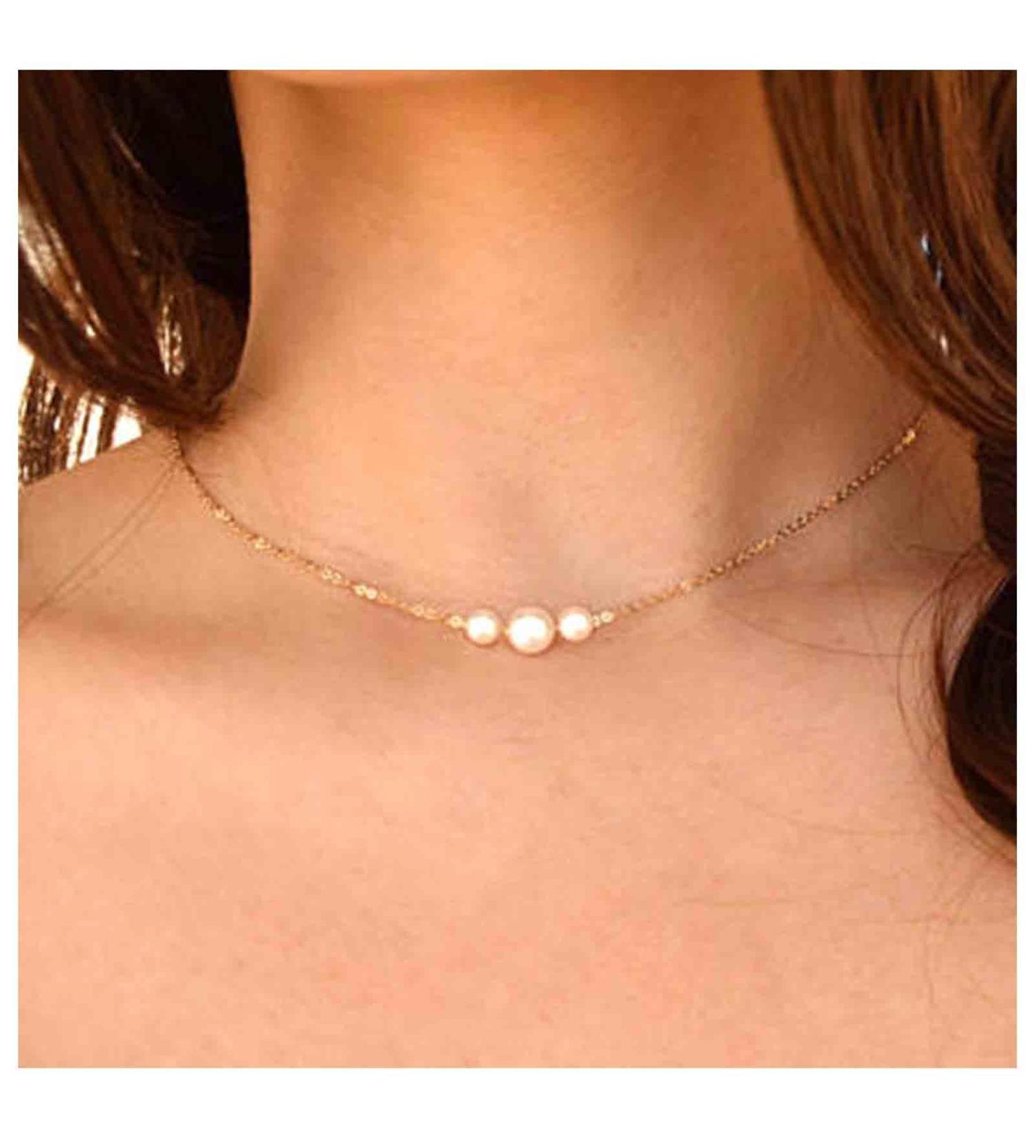 Boho Pearl Choker Necklace | Gold Pearl Pendant | Minimalist Wedding Jewelry for Women & Girls - Buy Online on GoSupps.com