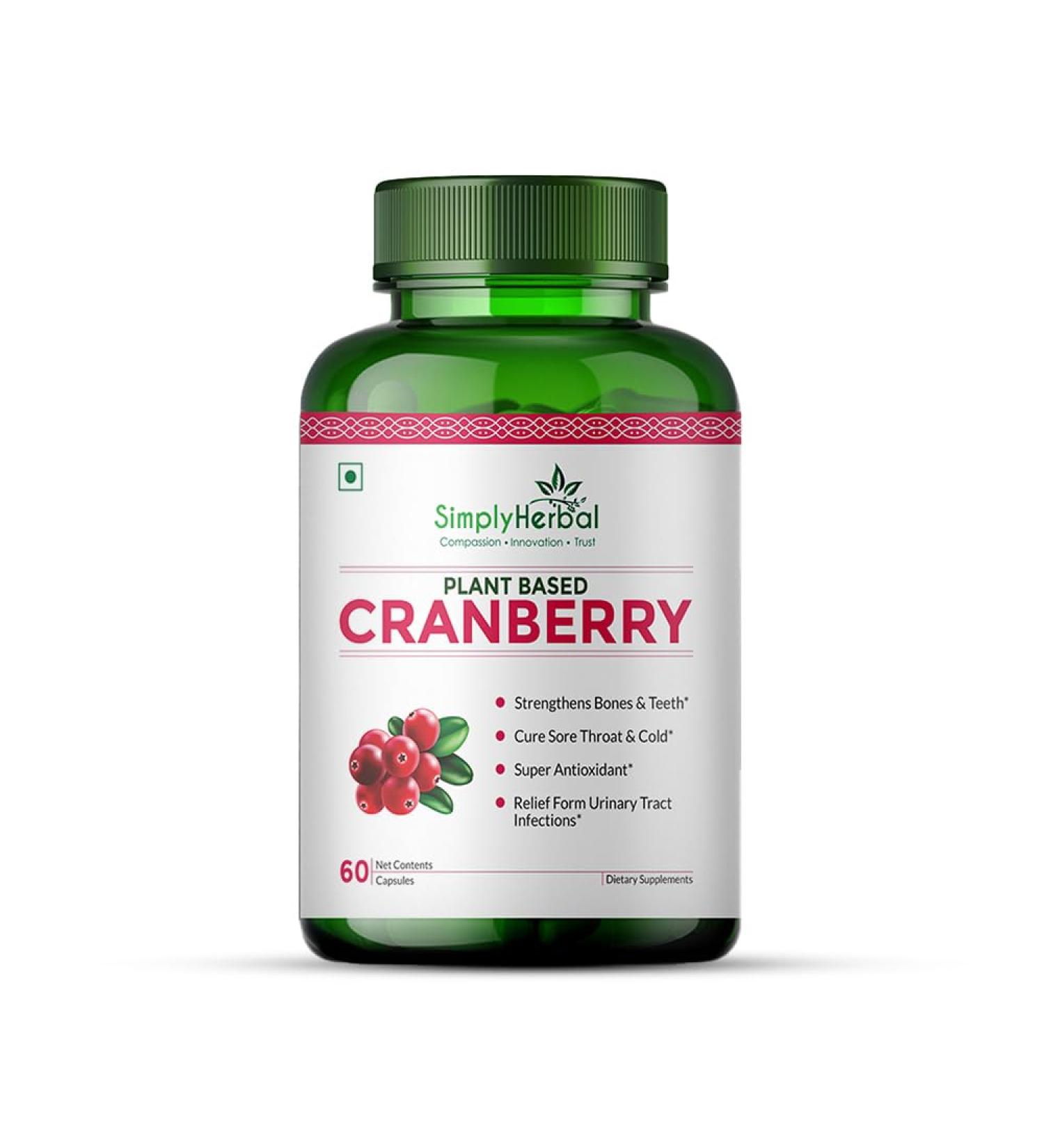 Simply Herbal D Mannose Cranberry Capsules 800 MG Supplement with Powerful Probiotics & Anti-oxidants Promotes Urinary Tract Health Strong Bones & Teeth for Women & Men (60 Capsules) - Buy Online on GoSupps.com