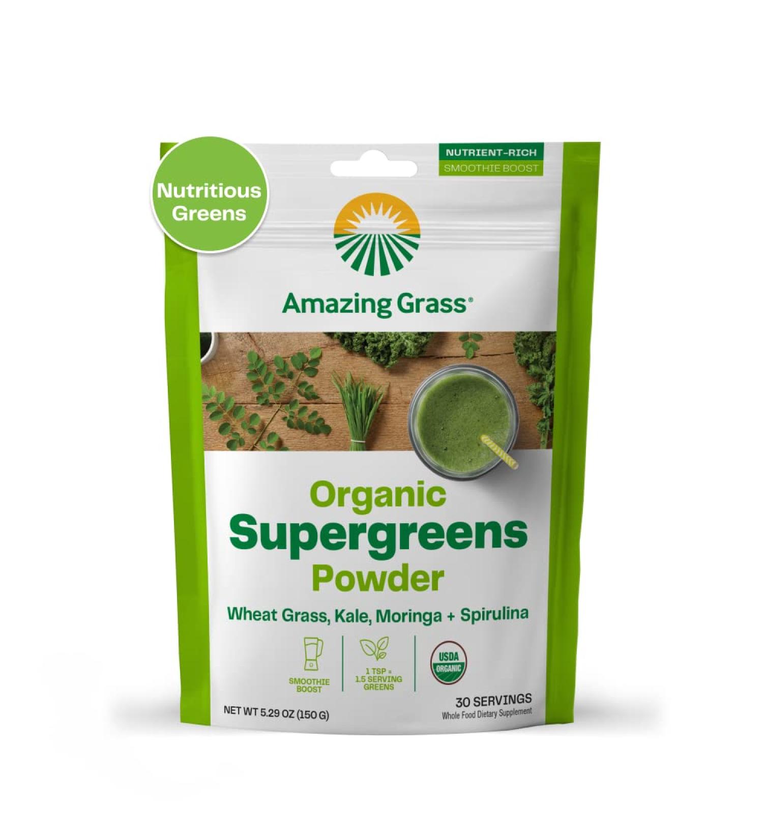 Buy Amazing Grass Organic SuperGreens Powder 5.29 oz - Nutrient-Rich Superfood - Buy Online on GoSupps.com