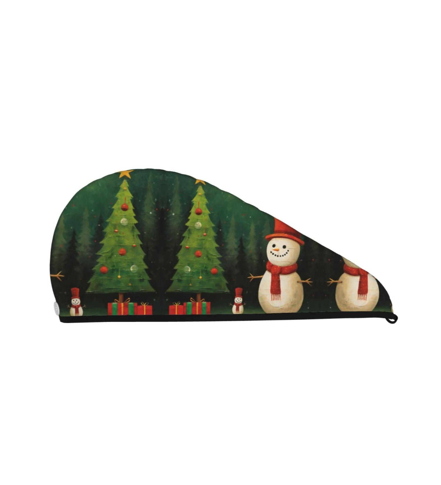 Shop Coral Velvet Christmas Tree Snowman Dry Hair Cap - Anti Frizz & Perfect for Curly Long & Thick Hair - Buy Online on GoSupps.com