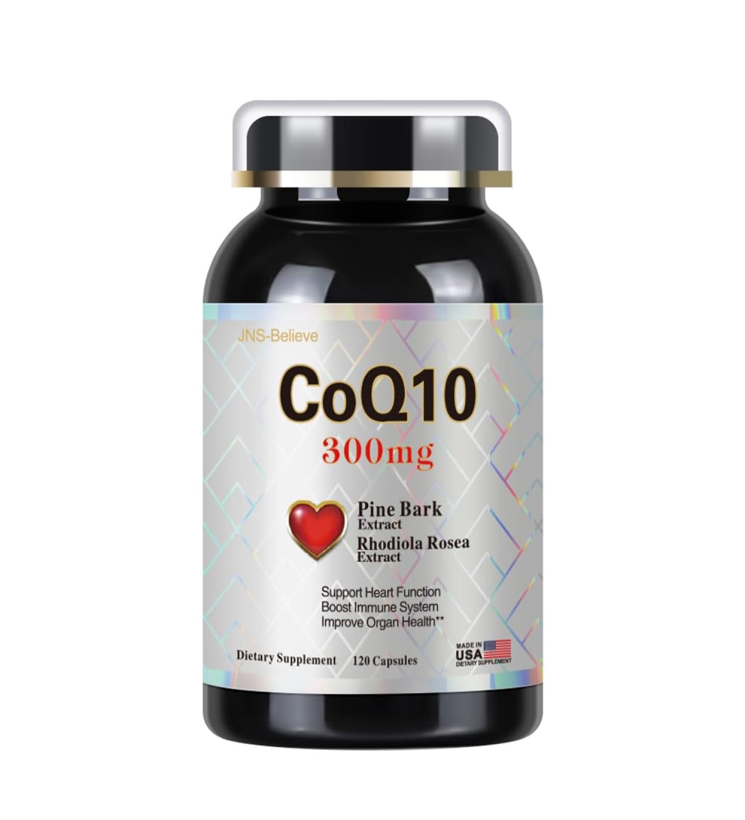 JNS-Believe CoQ10 300mg with Pine Bark & Rhodiola Rosea High Potency Coenzyme Q10 Supplement for Heart & Cellular Energy 120 Capsules (4-Month Supply)