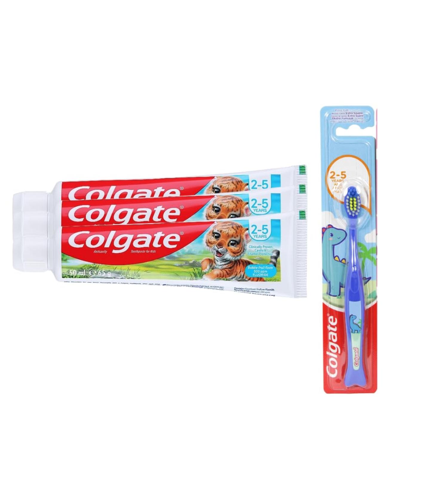 Colgate Kids Toothpaste Bundle 3 Tubes Bubble Fruit Flavour Includes Toothbrush (Random Colour) by Tarrapu - Buy Online on GoSupps.com