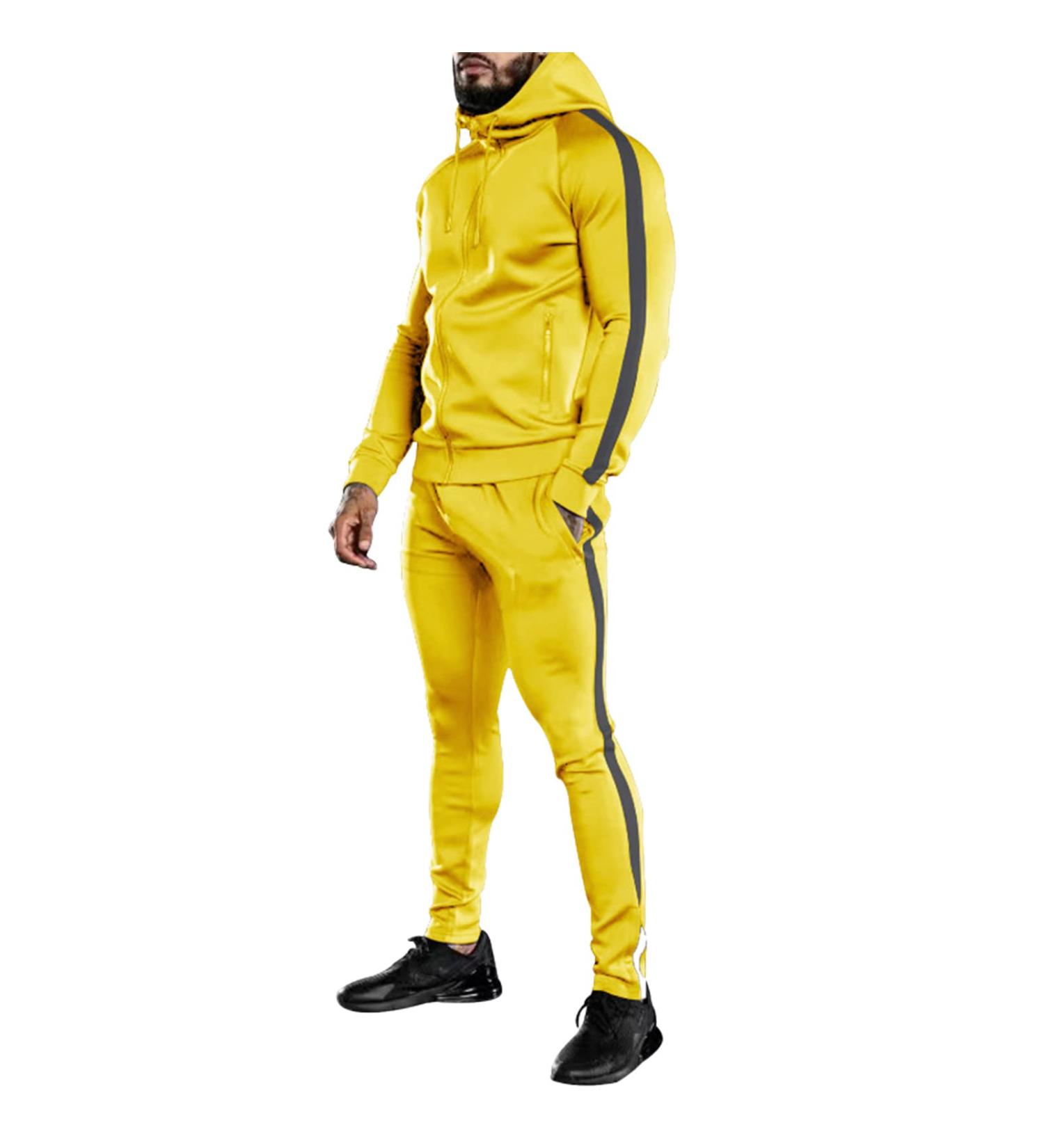Shop Hanxiulin Men's Training Suits | Casual Zipper Hooded Jacket & Jogging Suit - Yellow 3XL | Perfect Sports Clothing for Running & Leisure - Buy Online on GoSupps.com