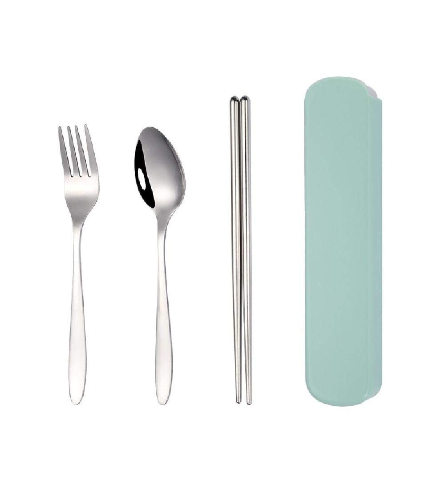 Stainless Steel Cutlery Set Spoon Fork Chopsticks Portable Three Piece Cutlery Set Green - Buy Online on GoSupps.com