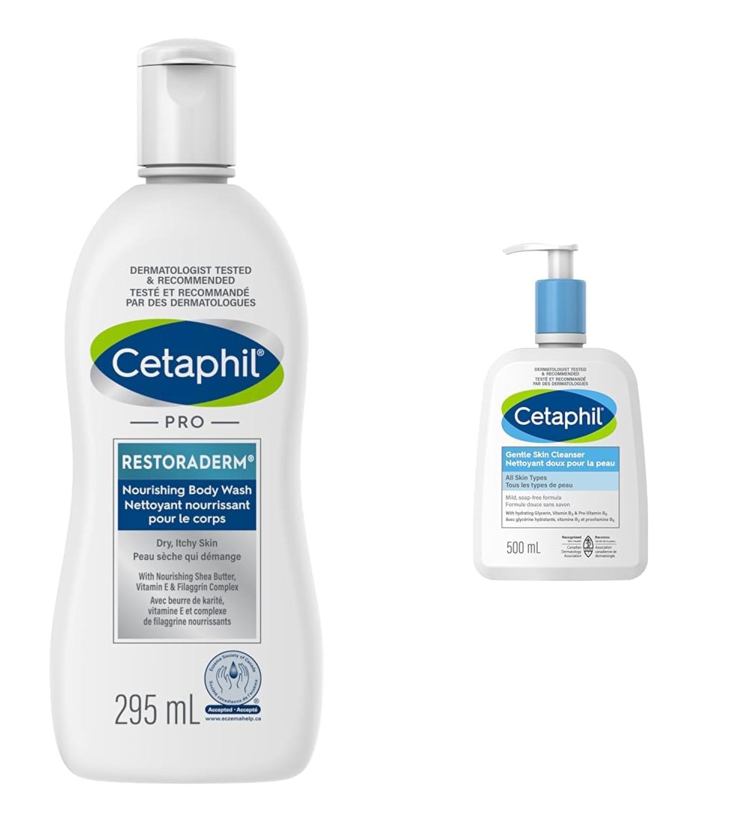 Cetaphil PRO RestoraDerm Nourishing Body Wash (295ml) + Cetaphil Gentle Skin Cleanser (500ml) Nourishing Body Wash + Cream (Large) - Buy Online on GoSupps.com