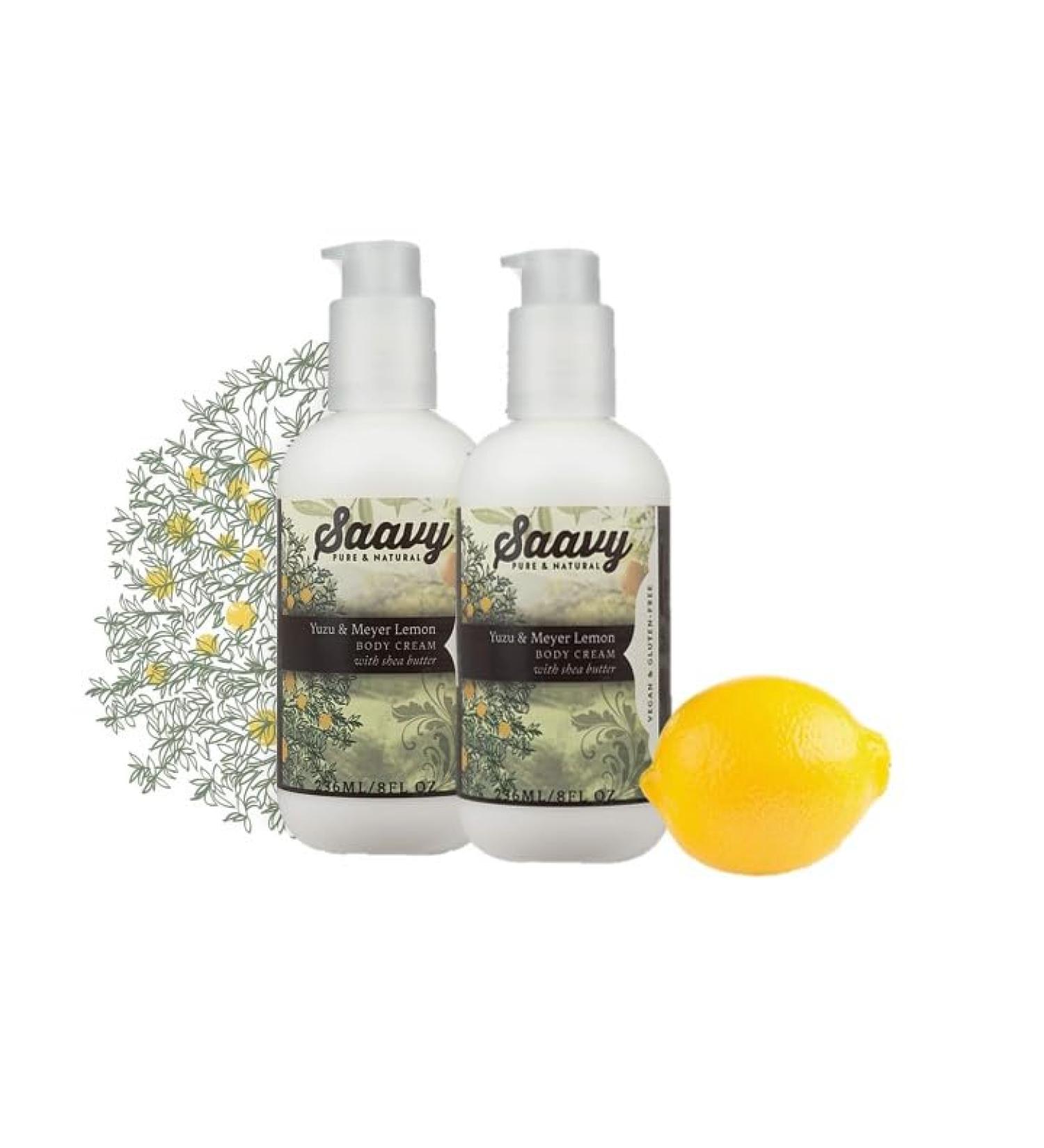 Saavy Naturals Organic Moisturizer Body Cream - Yuzu & Meyer Lemon | Vegan Gluten-Free Skin Care for Men & Women - 8 Oz - Buy Online on GoSupps.com