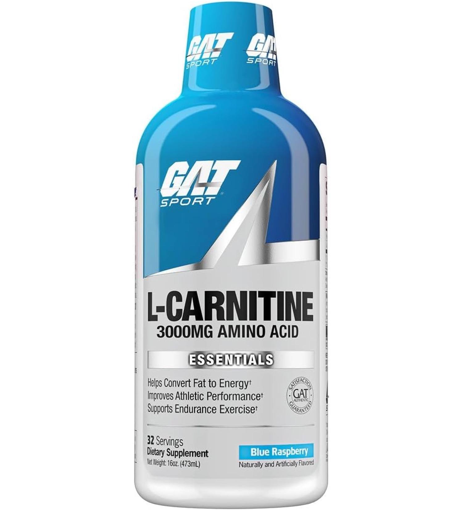 GAT Sport Essentials Liquid L-Carnitine 3000 - Blue Raspberry - 16 Oz - Buy Online on GoSupps.com