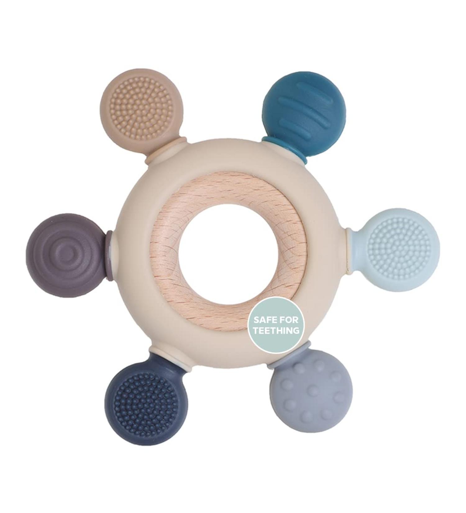 LoveyLu Silicone Teething Ring - BPA Free Teether Toy for Newborns | Chewable & Soothing Gum Pain Relief (Blue) - Buy Online on GoSupps.com