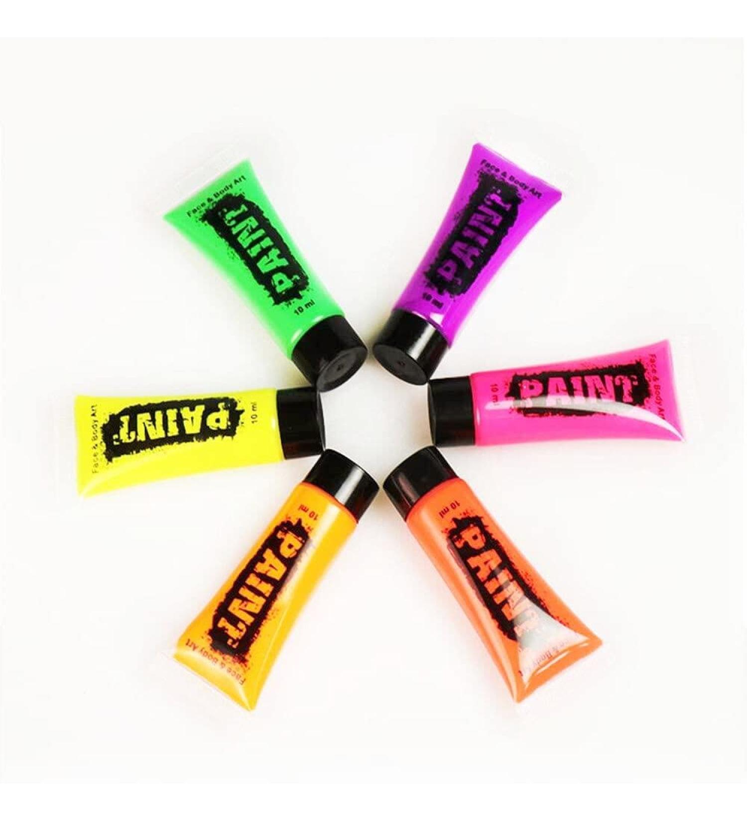 UV Glow Neon Facial & Body Painting Set - 6 Fluorescent Colors (10ml) - Brightest Under UV Light for Makeup Art - Buy Online on GoSupps.com