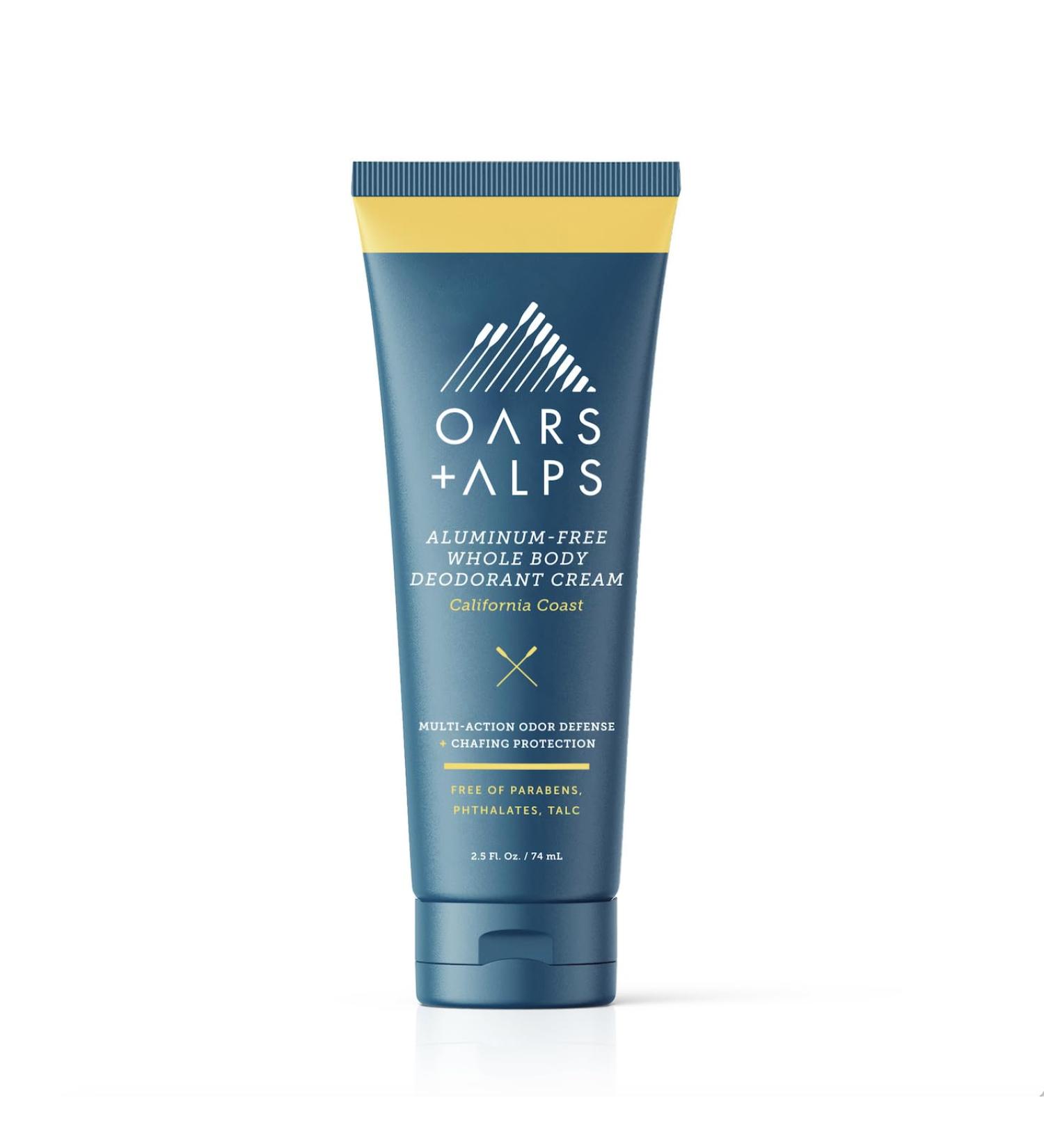 Oars + Alps Whole Body Deodorant Cream For Men - Multi-Action Odor Defense - Aluminum Free Baking Soda Free Anti-Chafe - 2.5 Ounce Tube - California Coast - Buy Online on GoSupps.com