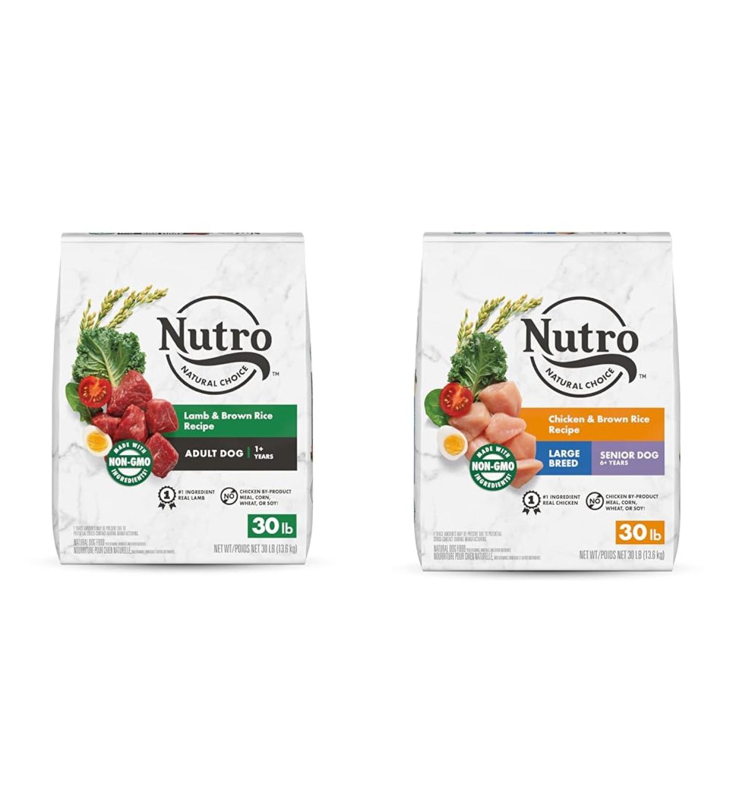 Nutro NATURAL CHOICE Adult Dry Dog Food Lamb & Rice Recipe 13.61kg Bag & NATURAL CHOICE Senior Large Breed Dry Dog Food Farm-Raised Chicken Brown Rice & Sweet Potato Recipe 13.6 kg - Buy Online on GoSupps.com