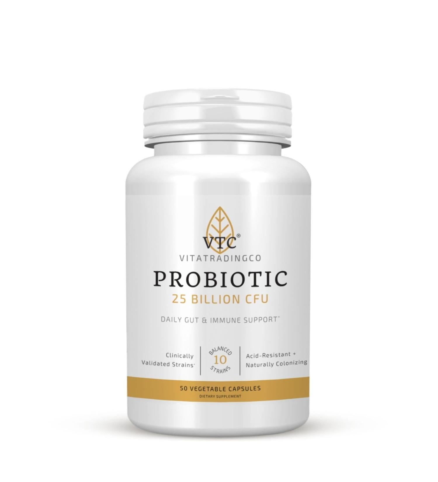 VTC VitaTradingCo. Probiotic 25 Billion CFU | 10 Clinically Validated Strains | Naturally Colonizing | Daily Gut Digestive & Immune Support | 50 Veggie Capsules - Buy Online on GoSupps.com