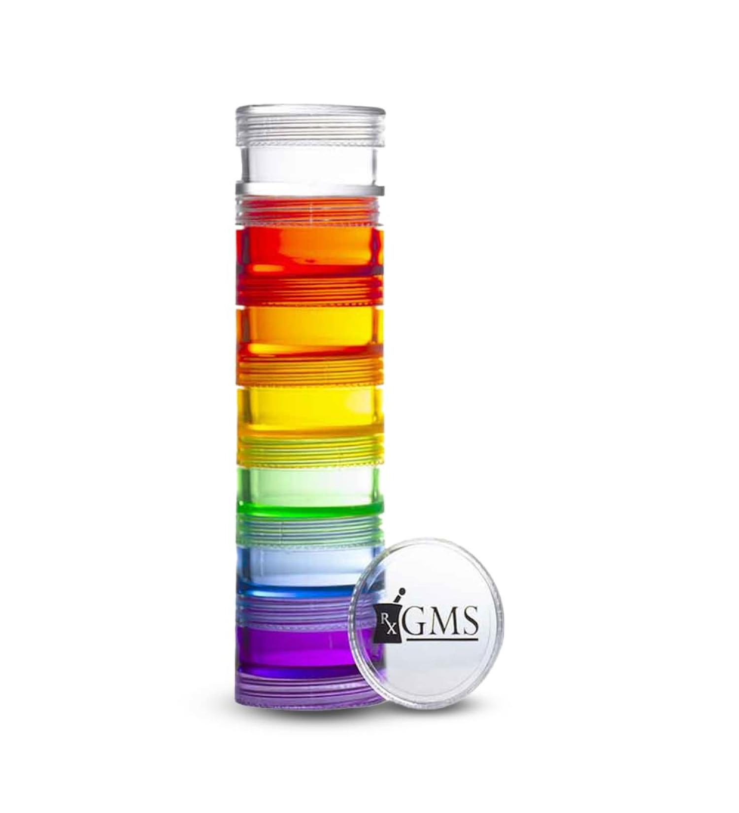 GMS 7 Day Medicine Pill Organizer - Stackable Extra Small Travel Pill Box for Tablets & Vitamins - Organize Daily & Weekly Medications - Rainbow Colors - Buy Online on GoSupps.com