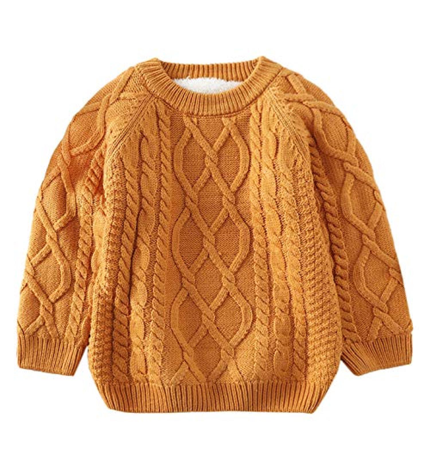 De feuilles Toddler Unisex Cable Knit Pullover Sweater | Chunky Knit Jumper with Warm Lining - Yellow | Size 8-9 Years - Buy Online on GoSupps.com