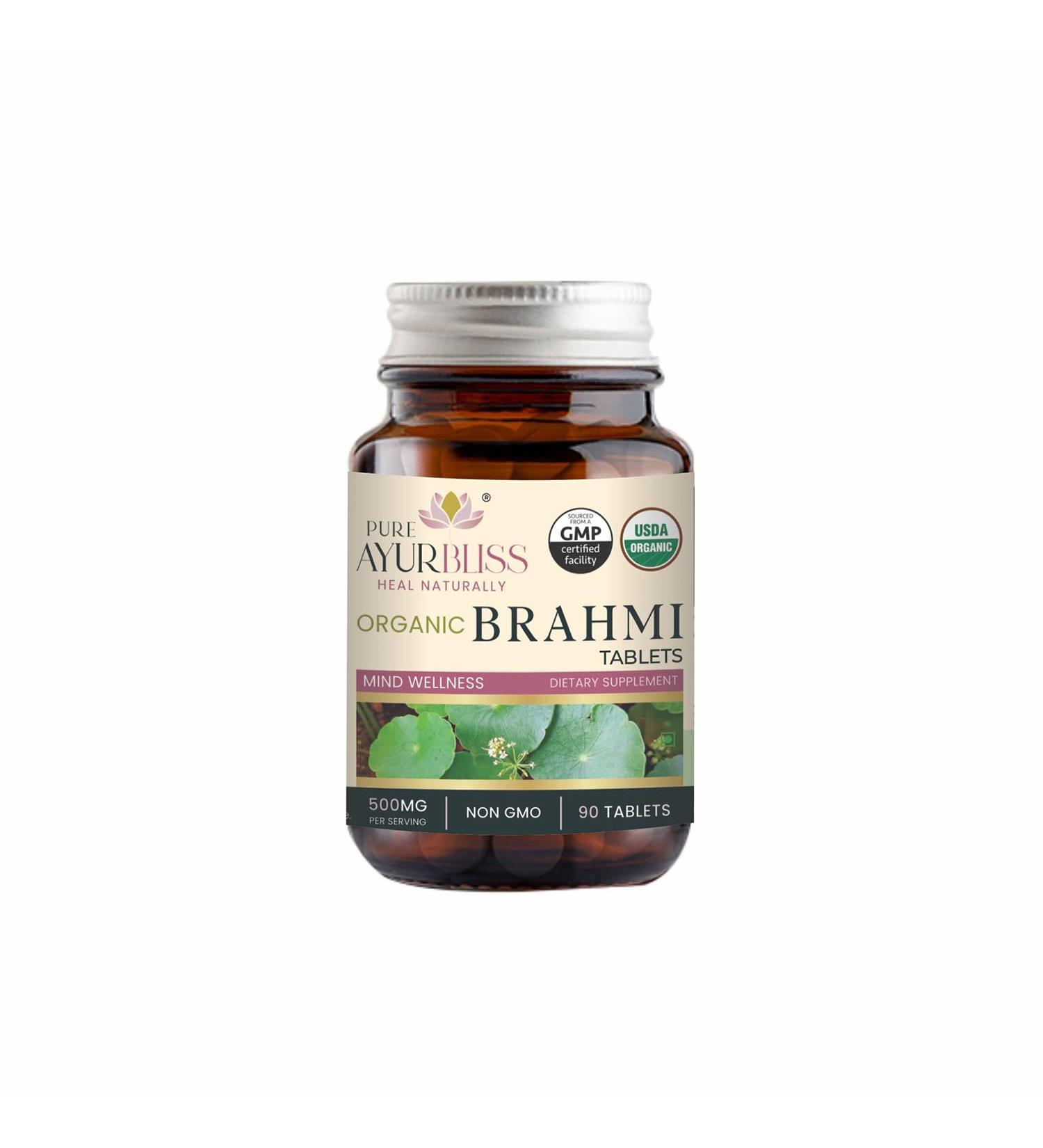 PureAyurbliss 100% Organic Brahmi Tablets with Bacopa monnieri Extract, Ayurvedic Cognitive Support for Memory, Focus, and Mental Clarity, Herbal Brain Health Formula - 90 Count - Buy Online on GoSupps.com