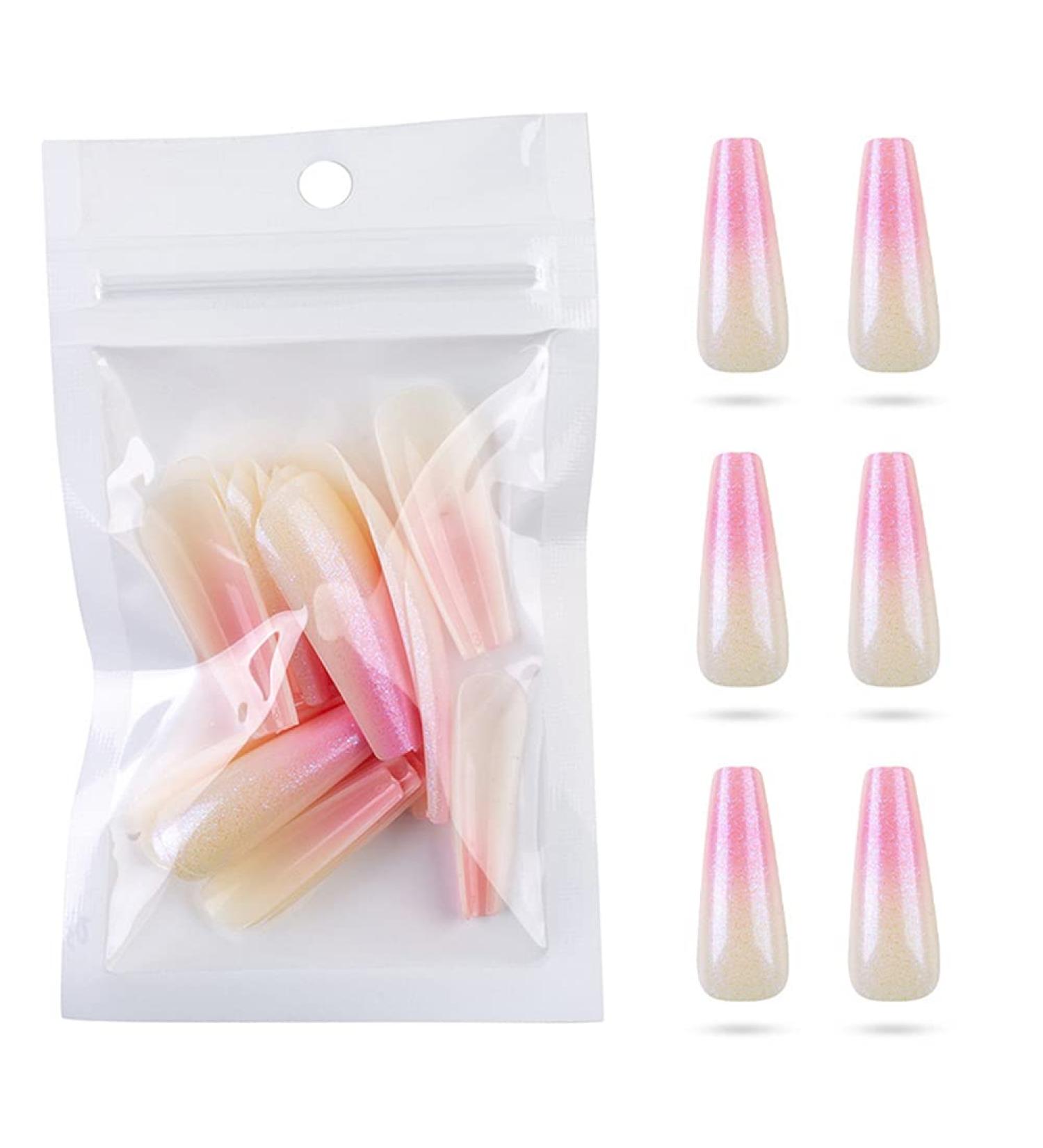 Uposao 24-Piece Coffin Ballerina False Nails - Long Pink French Acrylic Nail Tips for Women & Girls | Easy Press-On Artificial Nails - Buy Online on GoSupps.com