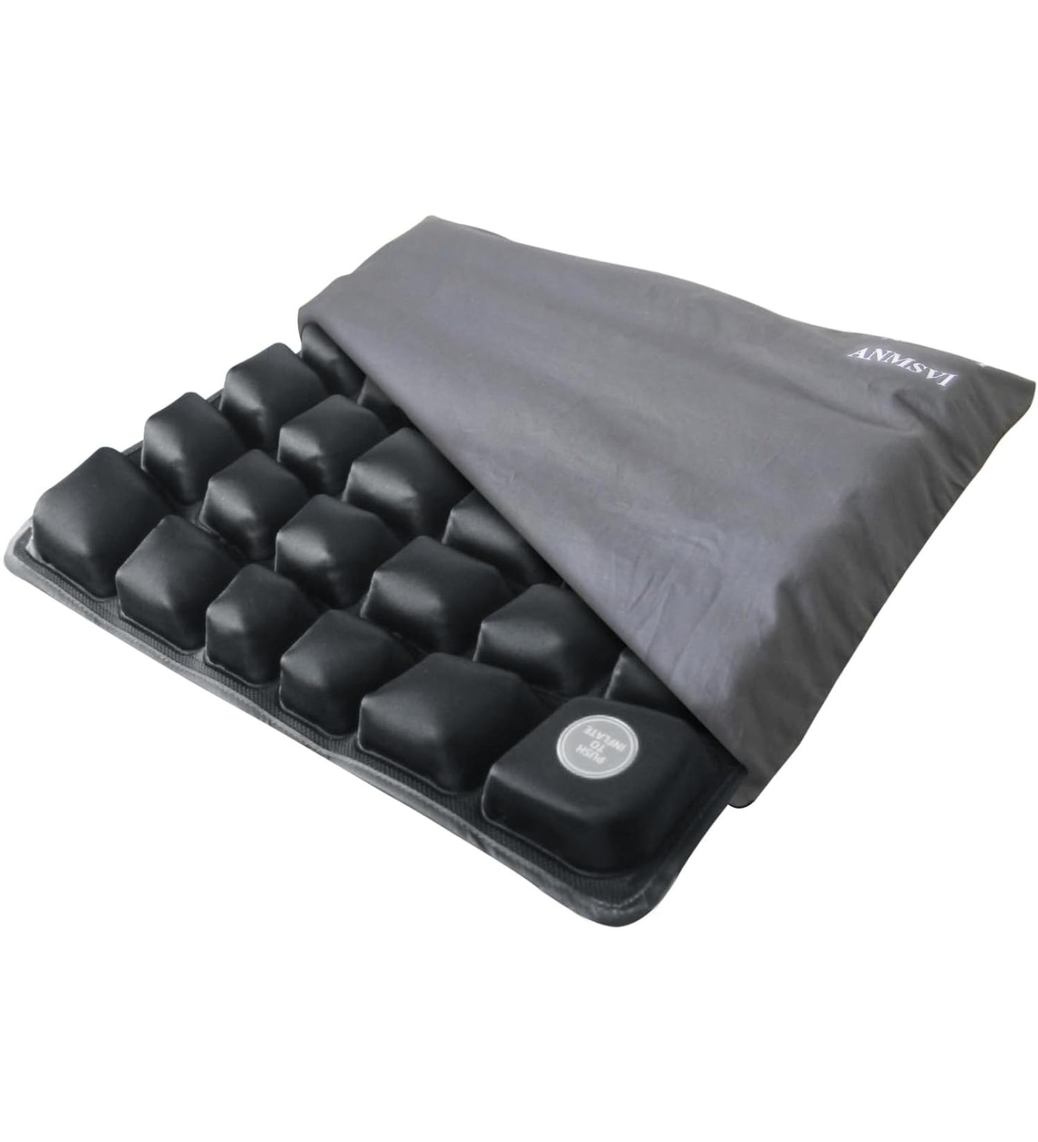 ANMSVI Air Inflatable Wheelchair Seat Cushion for Car & Office Adjustable Firmness for Coccyx - Black With Grey Cover - Buy Online on GoSupps.com