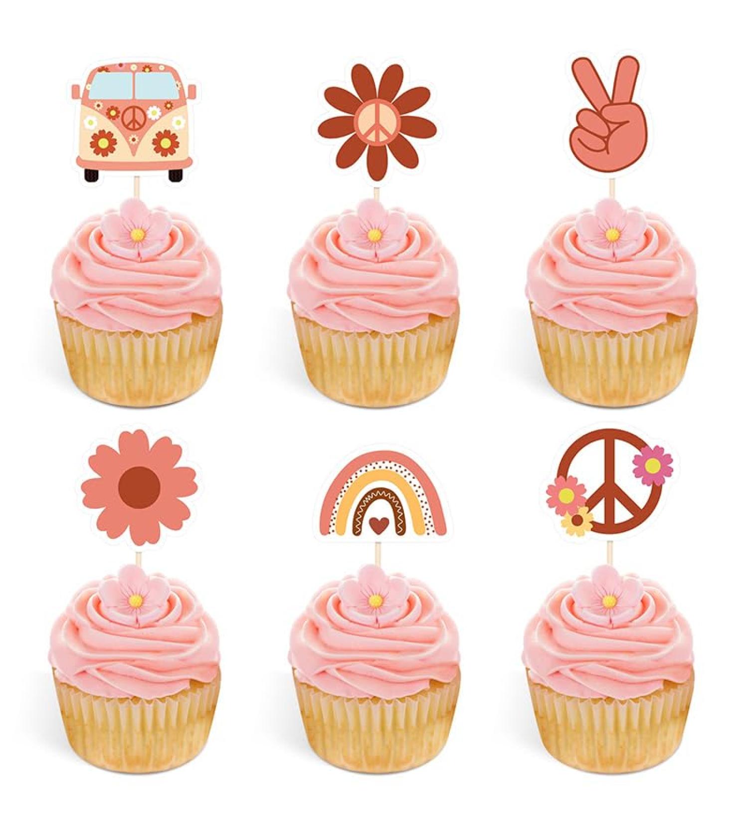 Keaziu 24 Pack Hippie Theme Cupcake Toppers Peace Sign Hand Cupcake Picks 60s Theme Flower Boho Rainbow Birthday Party Supplies Red - Buy Online on GoSupps.com