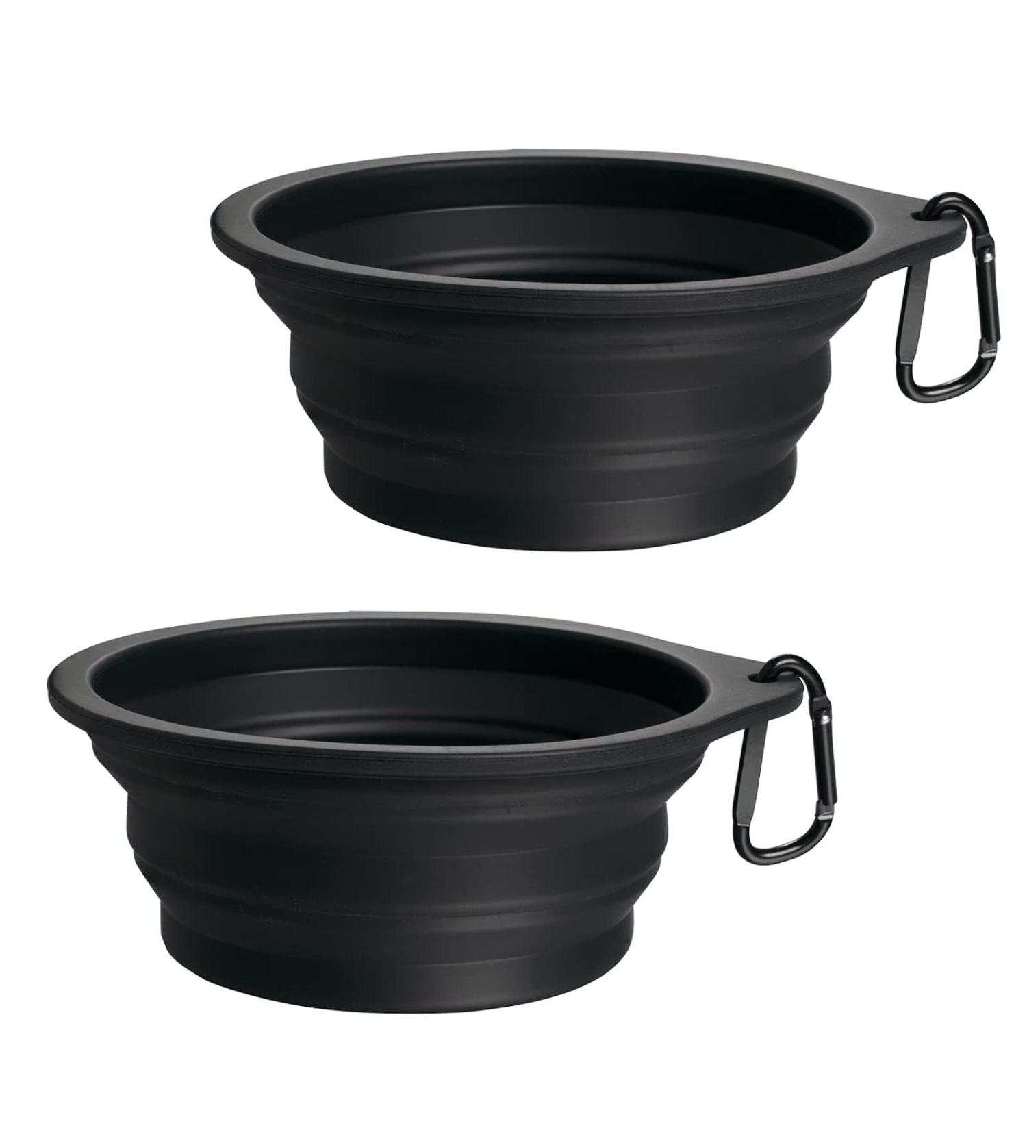 Petbonus Foldable Dog Bowls - 2 Pack Silicone Travel Water & Food Bowls for Dogs - Leak-Proof Portable with Carabiners - 1000ml Black - Buy Online on GoSupps.com