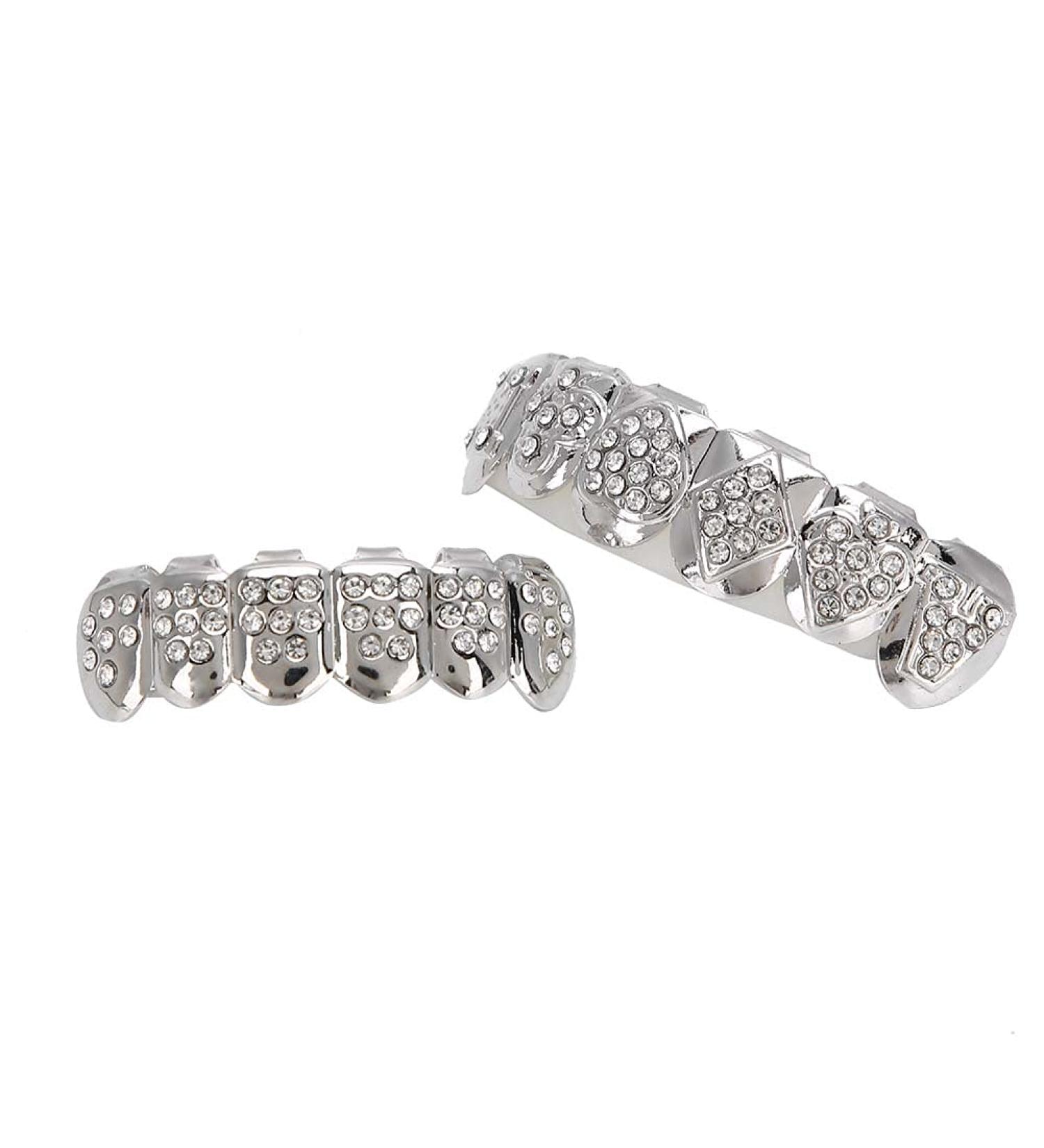 Shop Grills Smile Hip Hop Teeth Dentures - Silver Grillz Set for Halloween Party Gift & Bling Decor - Buy Online on GoSupps.com