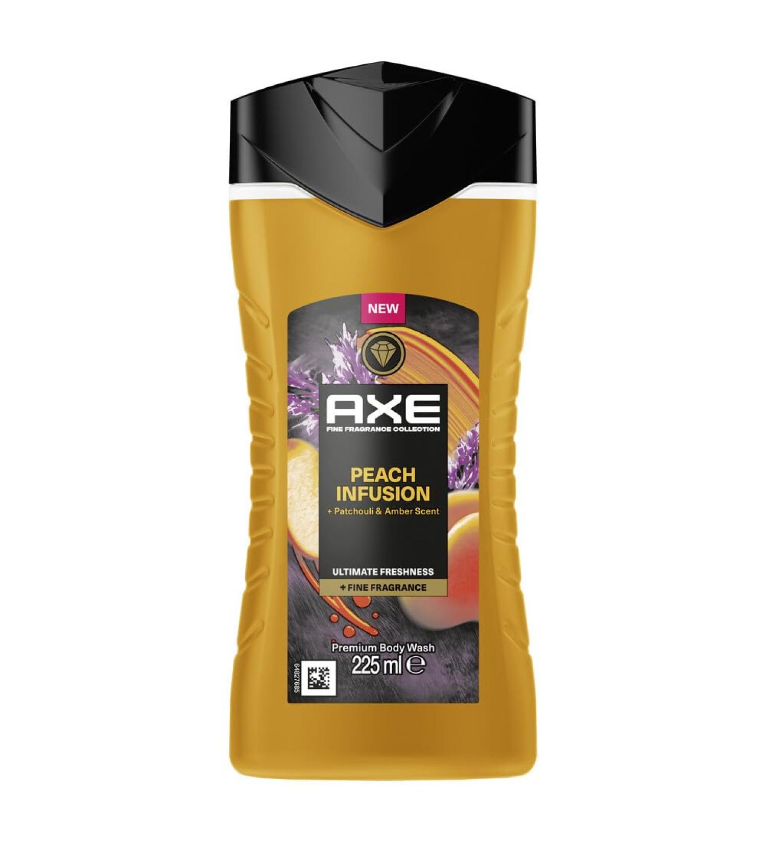 Unilever AX Shower Gel Prestige Collection Peach Infusion 12 hours of freshness fresh scent of peach patchouli and amber 225ml 225 ml Lot de 1 AX Shower Gel Collection Peach Infusion 225 ml