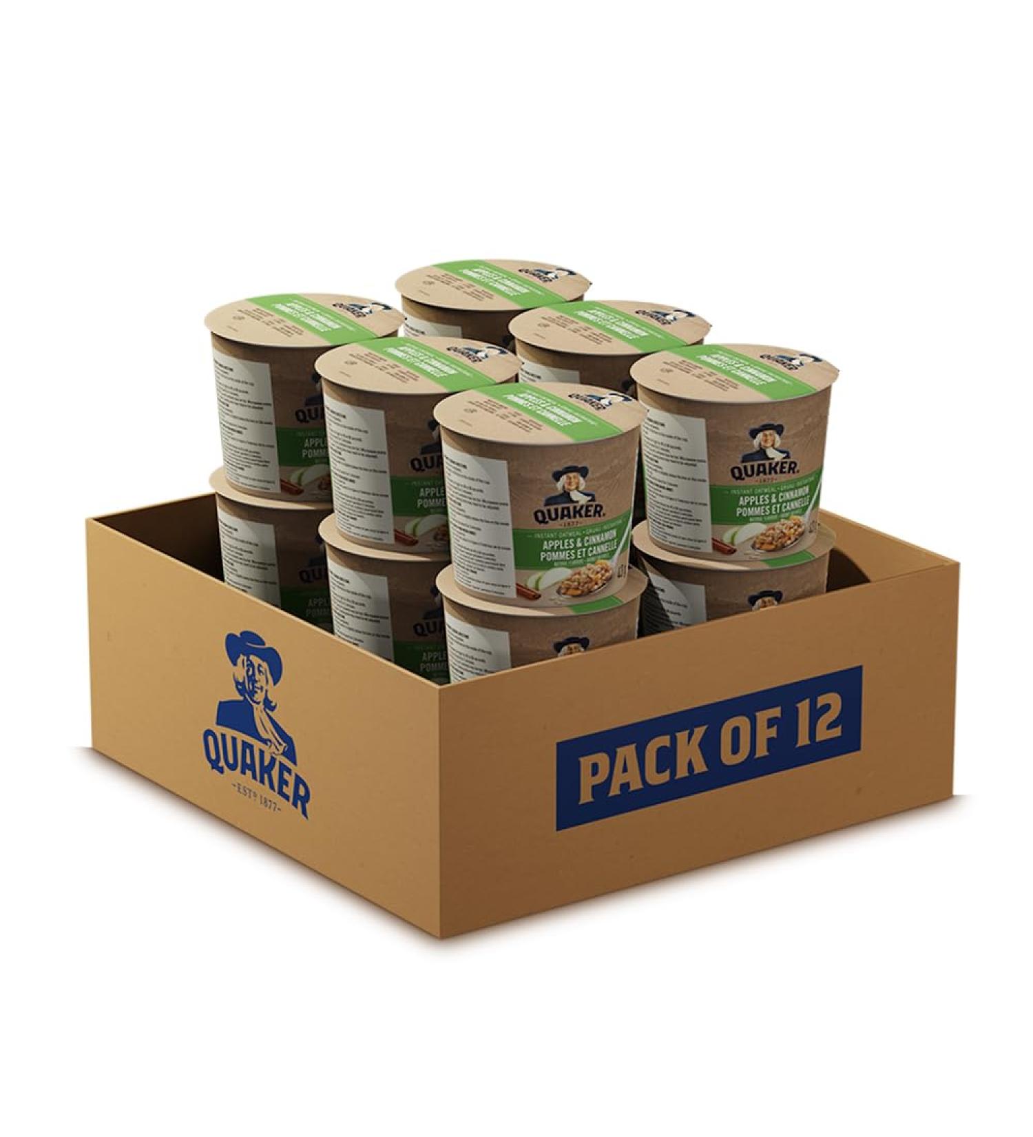 Quaker Apples & Cinnamon Instant Oatmeal Cup Multi-Pack 43g (Pack of 12) - Buy Online on GoSupps.com