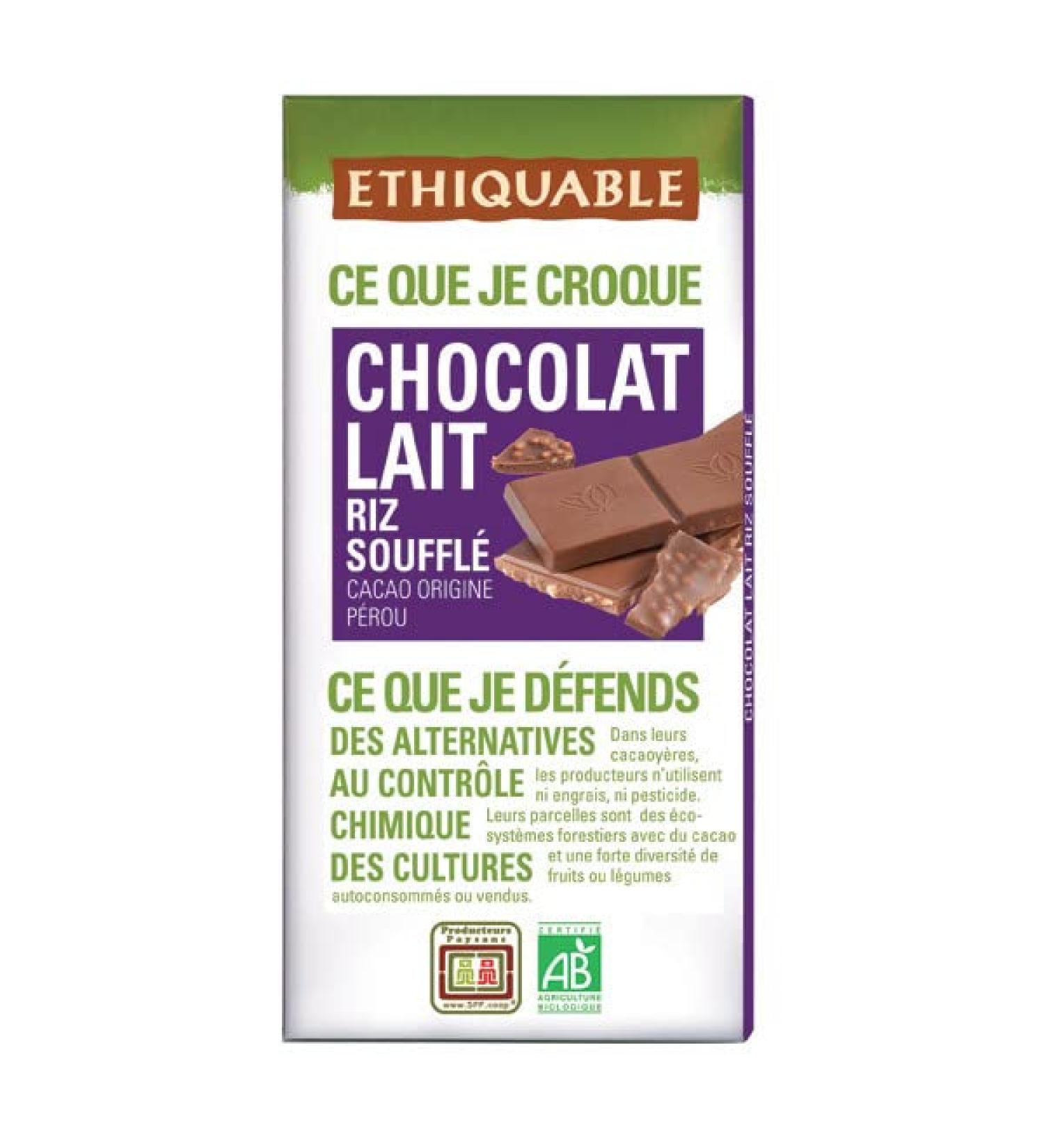 Ethiquable - Milk Chocolate Bar with Puffed Rice Peru 100G - Pack of 3 - Buy Online on GoSupps.com