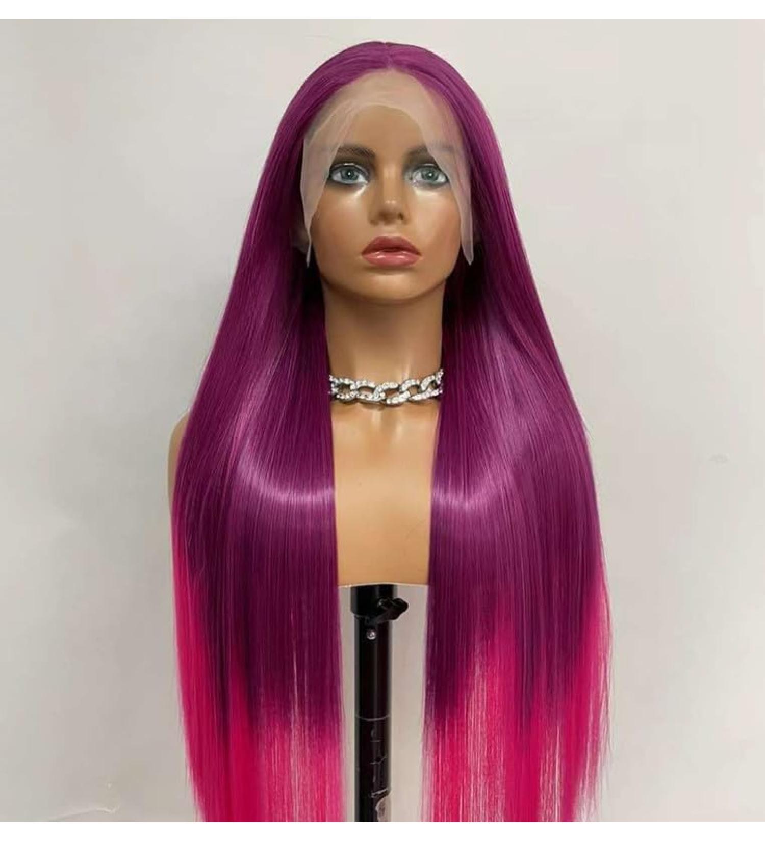 Vebonny Ombre Plum Purple to Bright Pink Lace Front Wig - 26 Straight Synthetic Wig for Fashion & Cosplay | Vebonny-827 - Buy Online on GoSupps.com