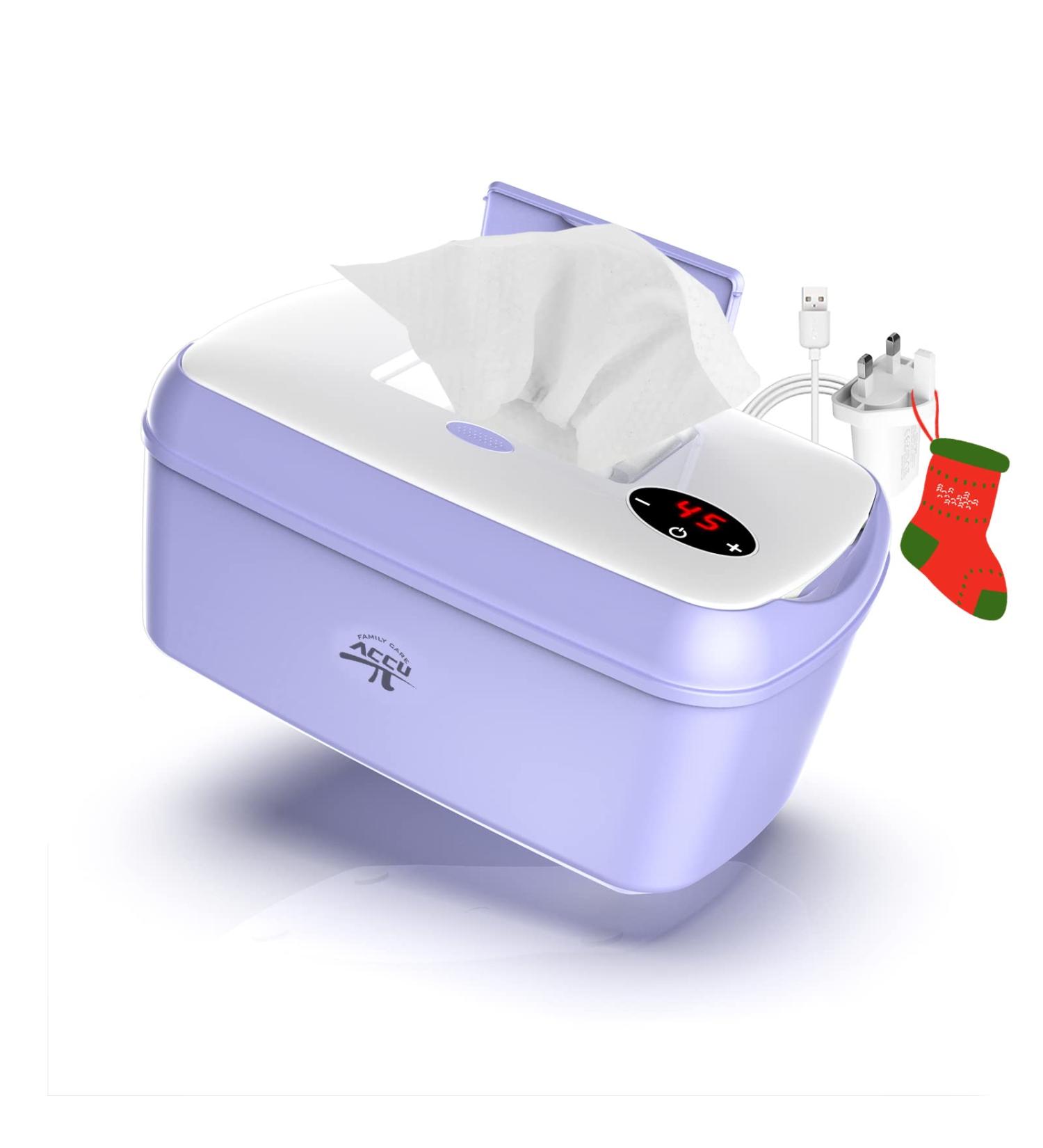 Baby Wet Wipes Warmer & Dispenser w/ USB Adapter, LCD Display - Portable Infant Tissue Storage Box (Purple) - Buy Online on GoSupps.com