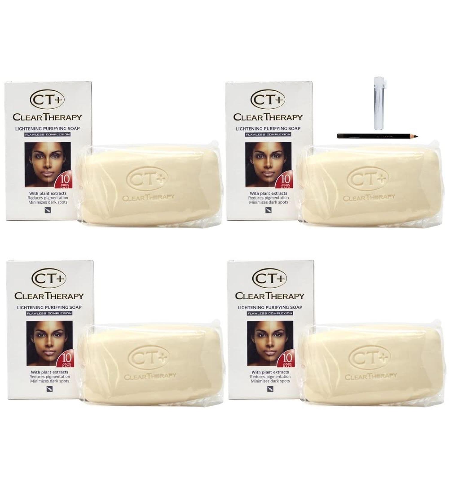 CT+ Clear Therapy Lightening Purifying Soap Flawless Complexion 4pack with (Liner101 LPS40 Pencil & Sample oil Fragrance)