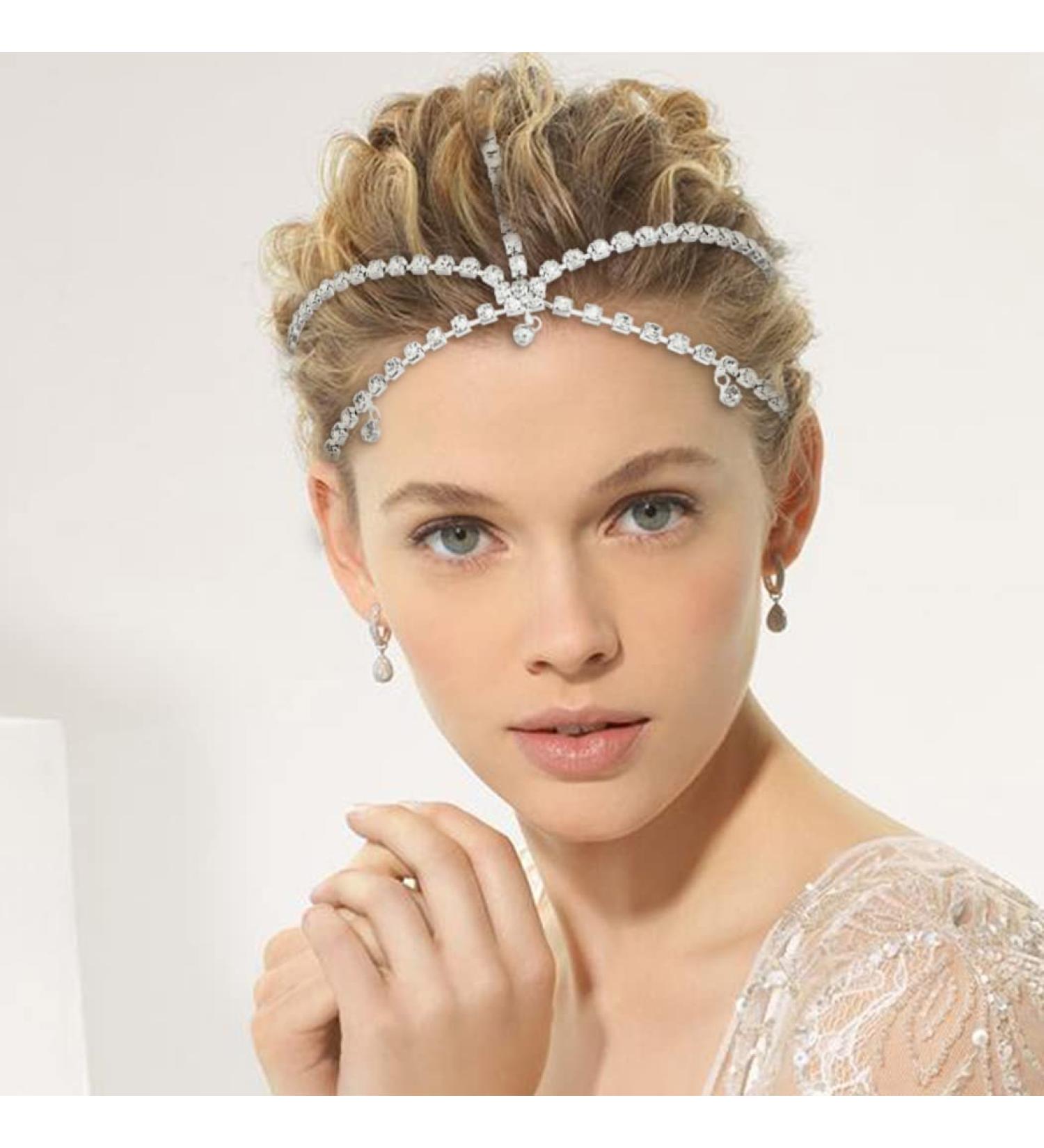 Flatser Vintage Crystal Wedding Head Chain - Silver Hairpiece for Bride & Prom - Women's Hair Accessories - Buy Online on GoSupps.com