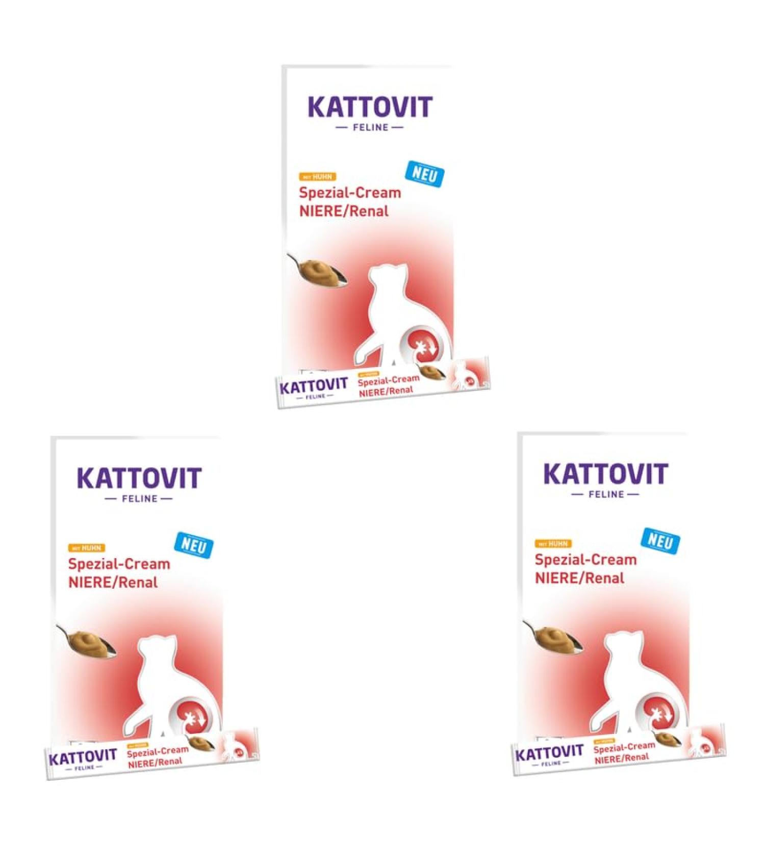 Kattovit Kidney Cream with Chicken | Pack of 3 | 3 x 6 x 15 g | Food Supplement for Adult Cats | Sugar Colouring and Preservative Free - Buy Online on GoSupps.com